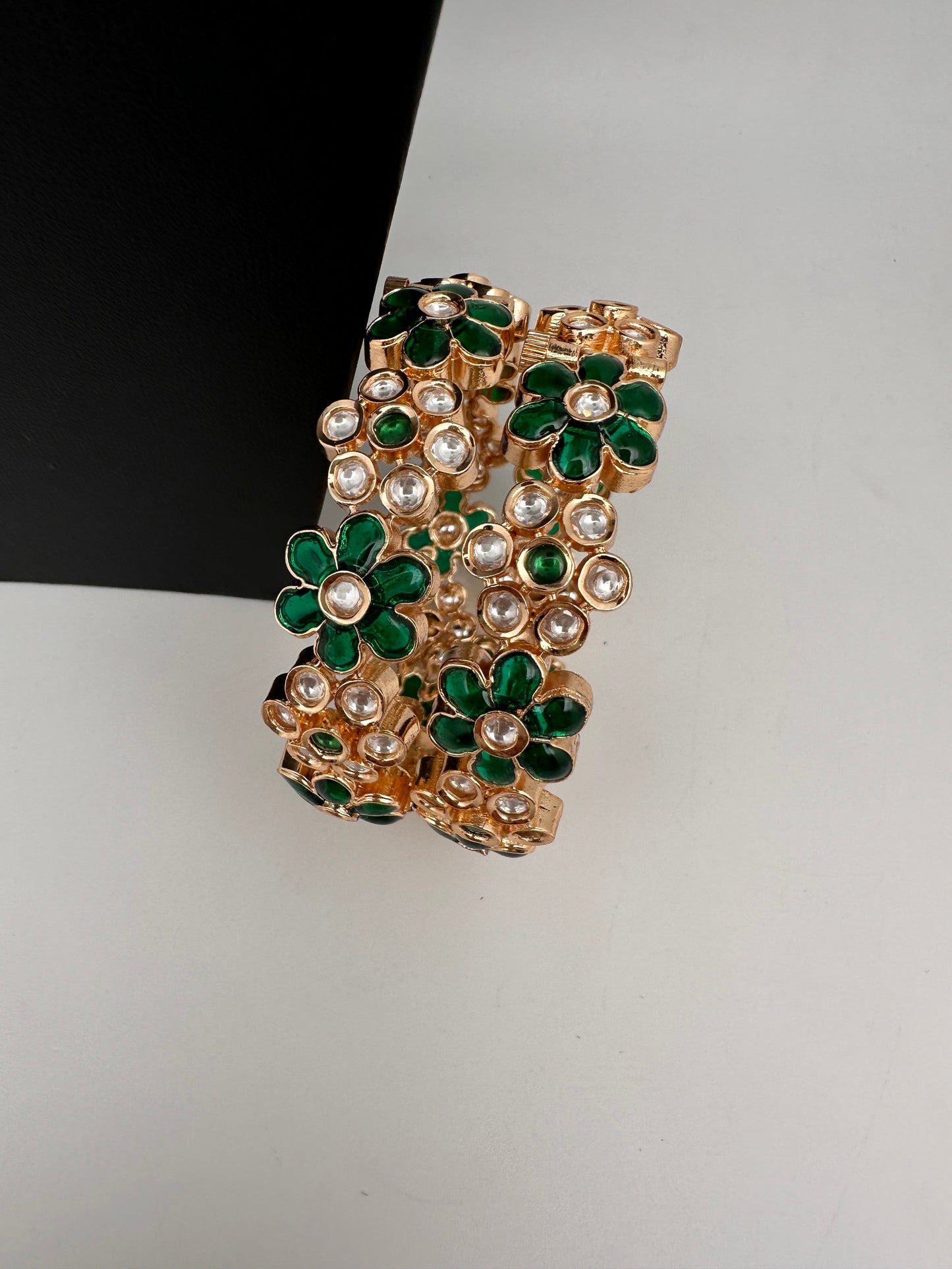 Kundan Green Openable Kada Bangles