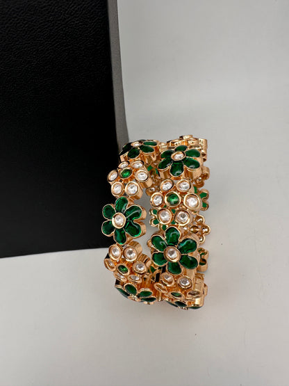 Kundan Green Openable Kada Bangles