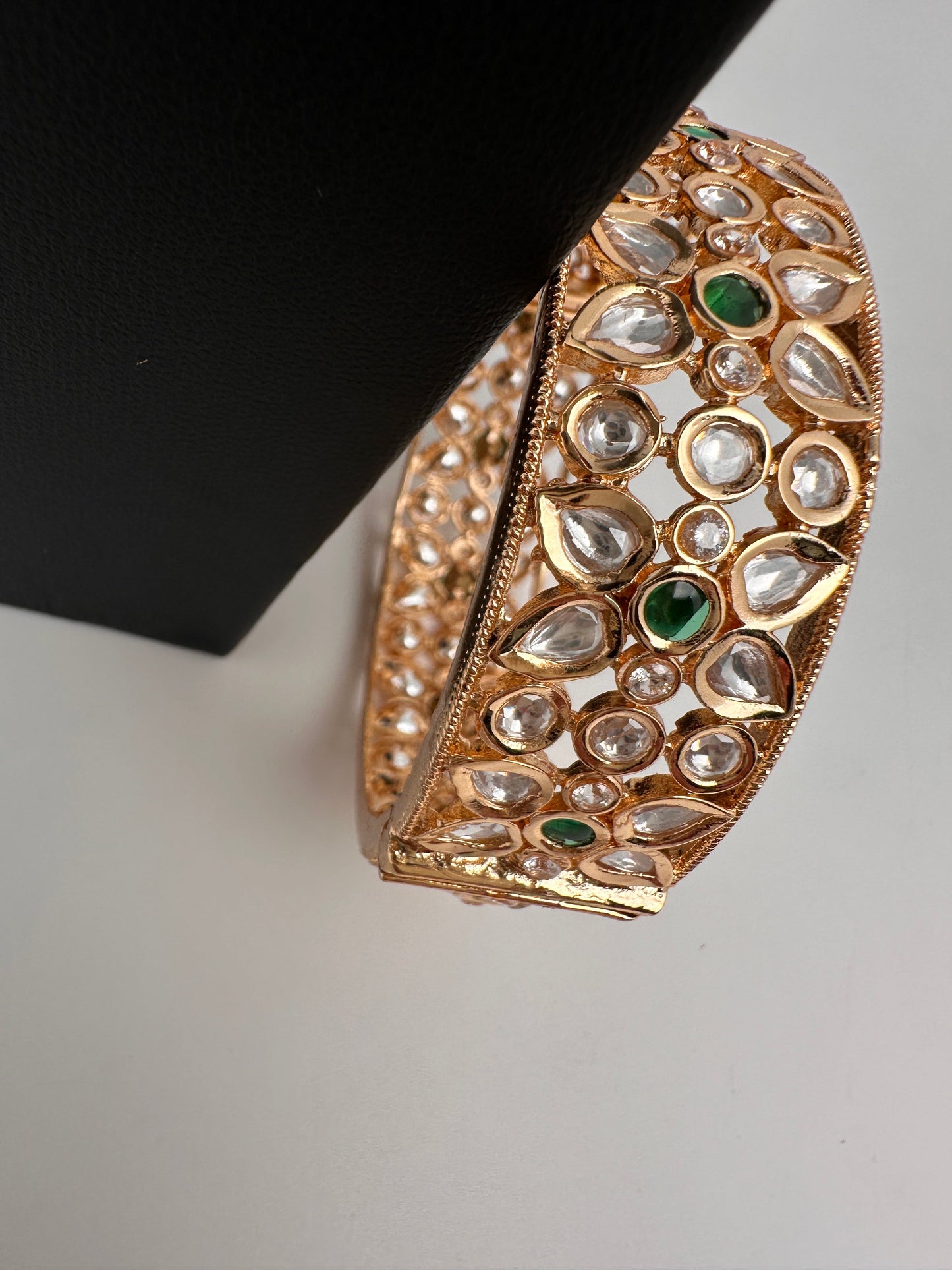 Kundan Floral Green Openable Kada Single Bangle