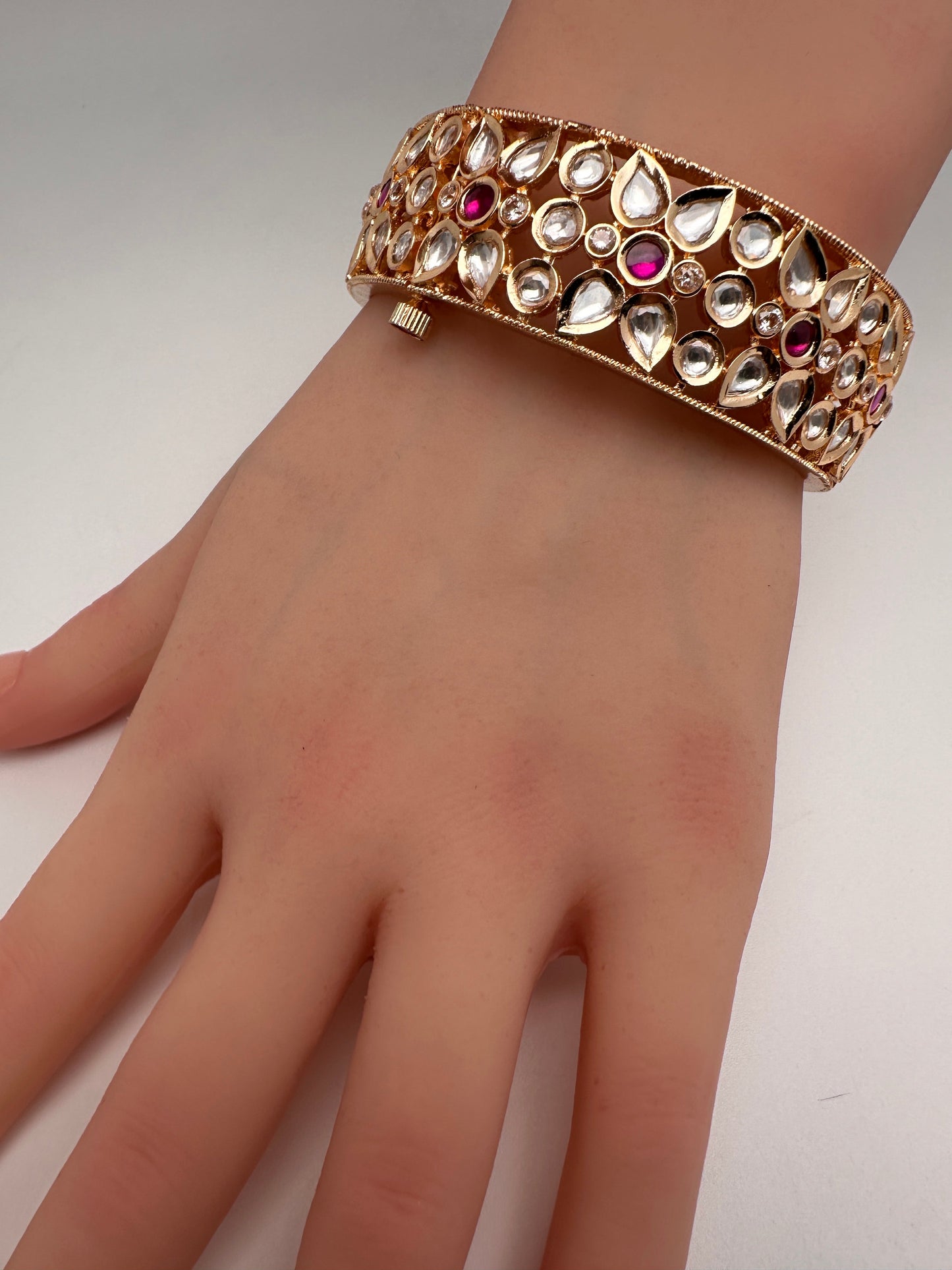 Kundan Floral Red Openable Kada Single Bangle