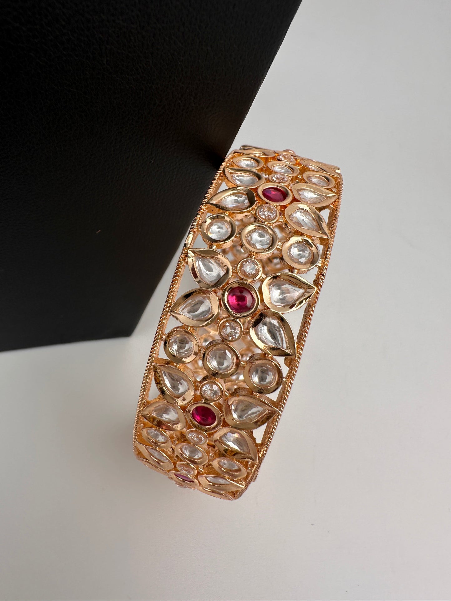 Kundan Floral Red Openable Kada Single Bangle