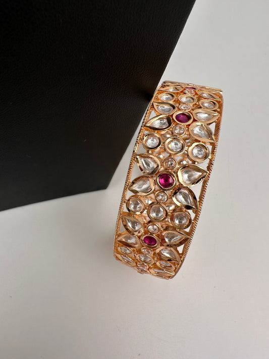 Kundan Floral Green Openable Kada Single Bangle