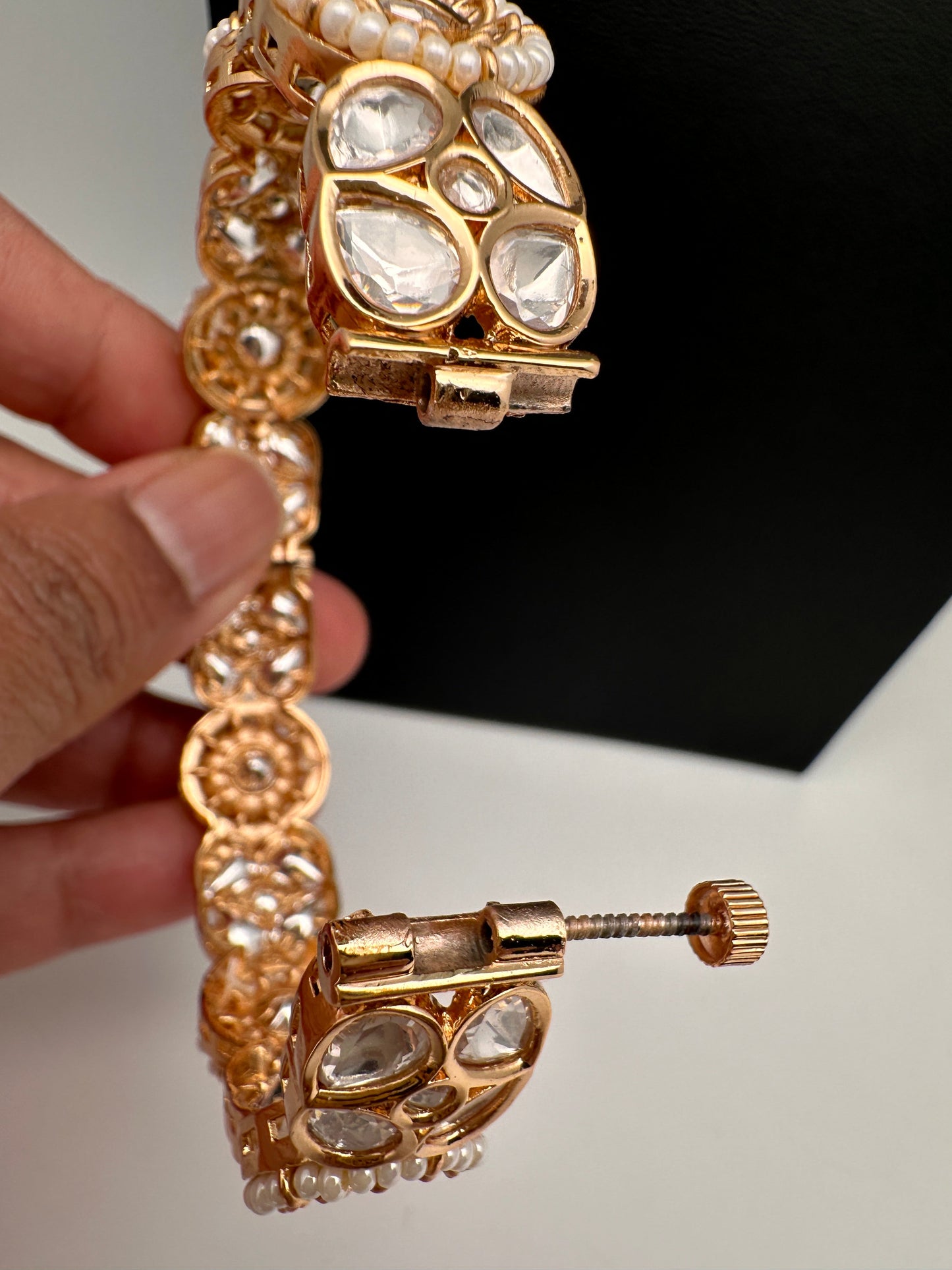 Kundan Pearls Openable Kada Bangles