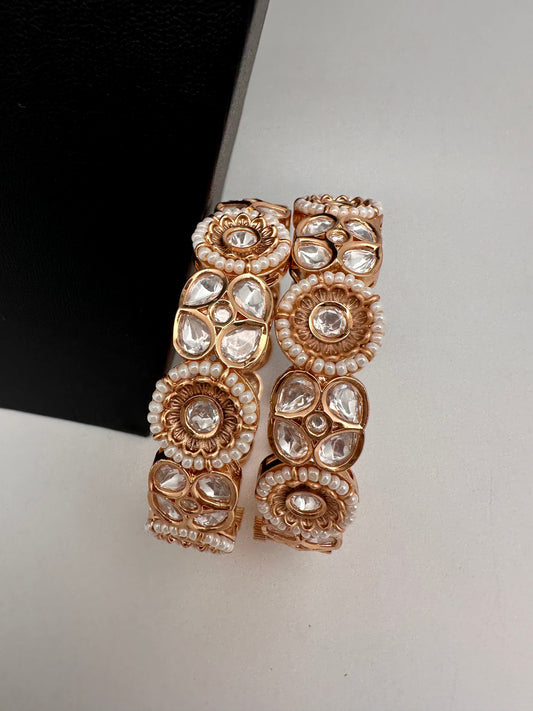 Kundan Pearls Openable Kada Bangles