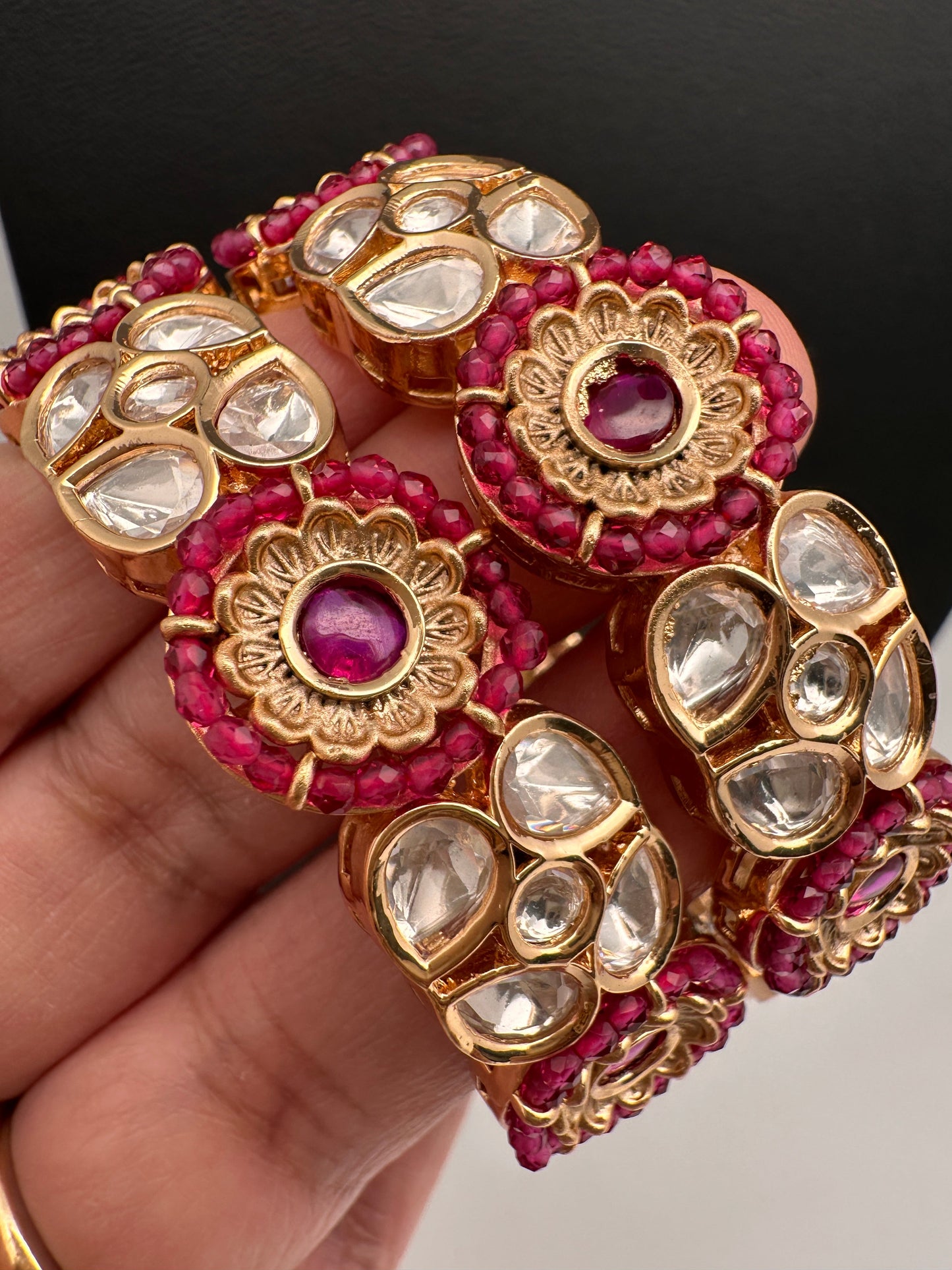 Kundan Red Openable Kada Bangles