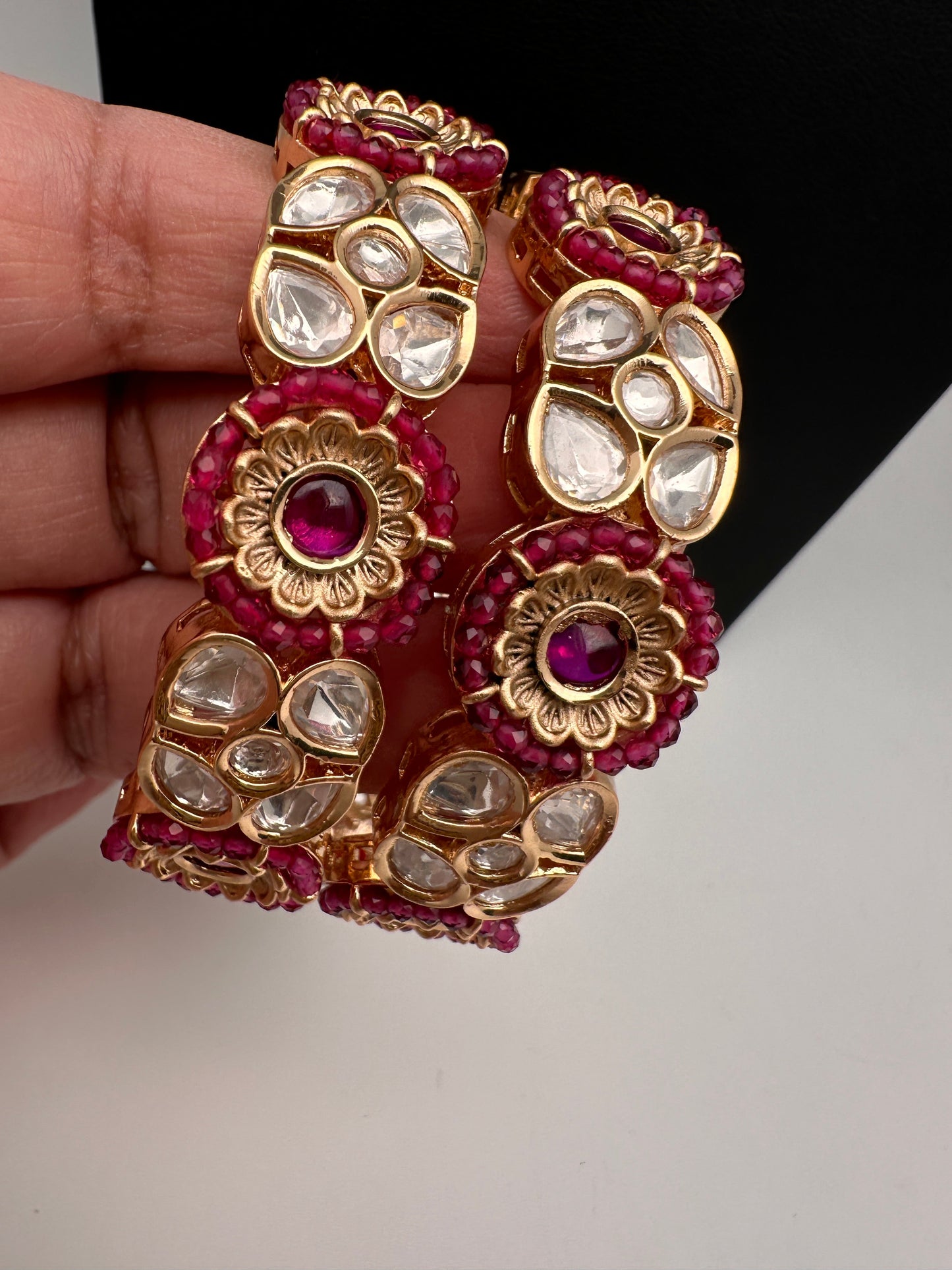 Kundan Red Openable Kada Bangles