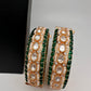 Kundan Green Beads Pearls Openable Kada Bangles
