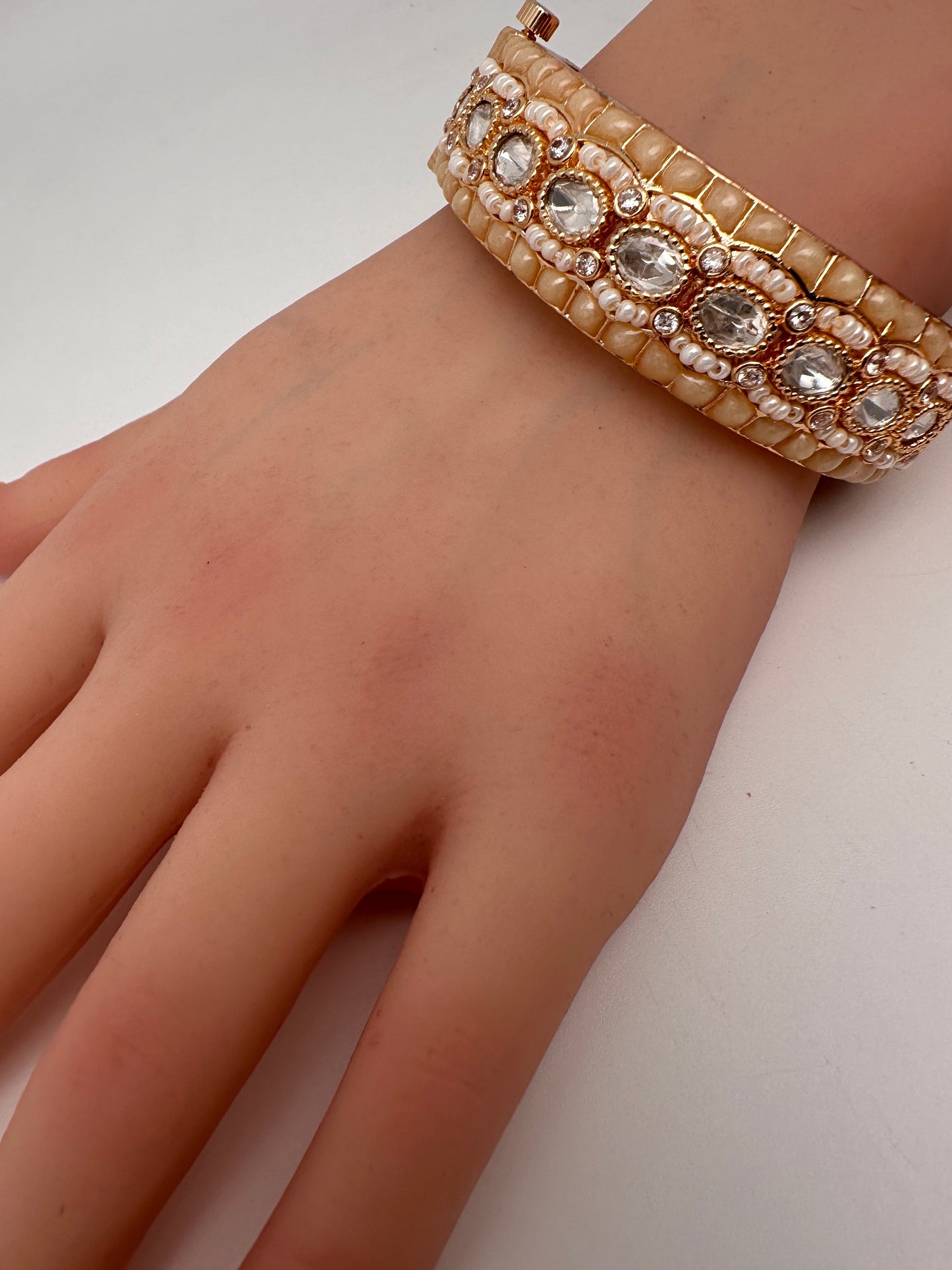 Kundan Ivory Beads Pearls Openable Kada Bangles