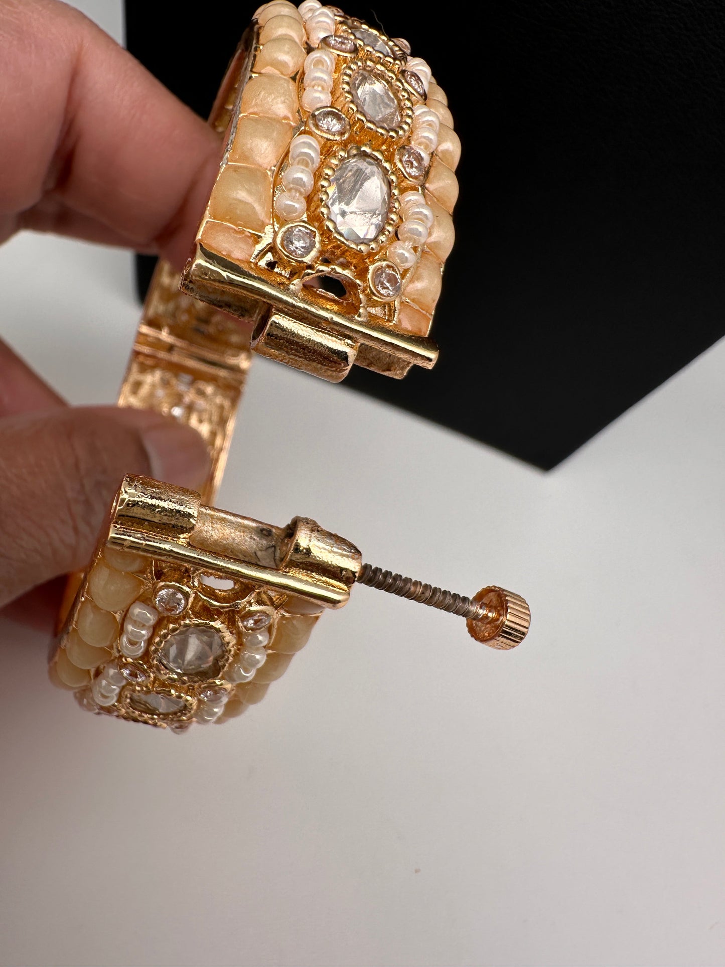 Kundan Ivory Beads Pearls Openable Kada Bangles