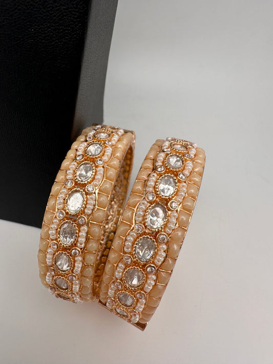 Kundan Ivory Beads Pearls Openable Kada Bangles