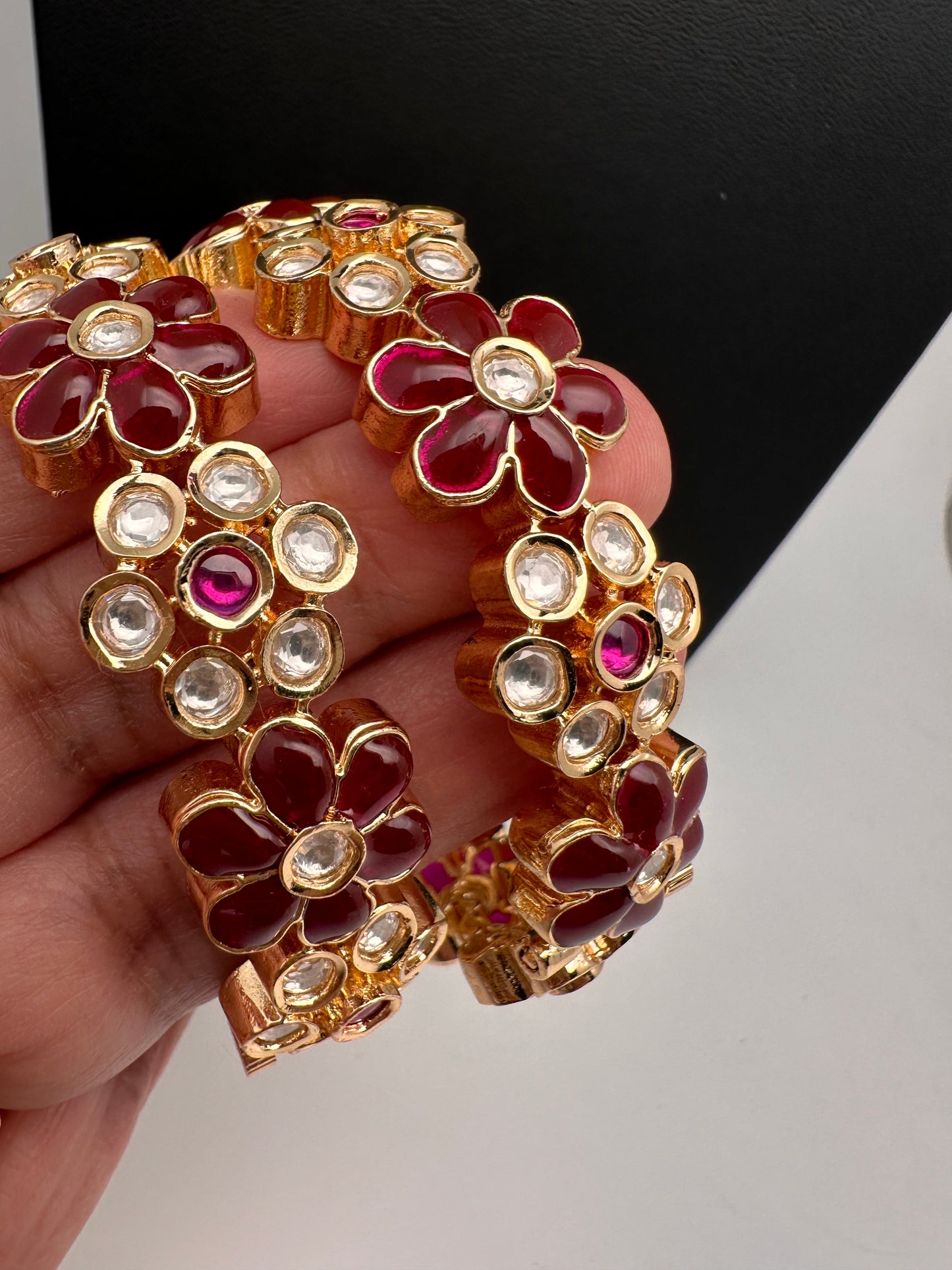 Kundan Red Openable Kada Bangles