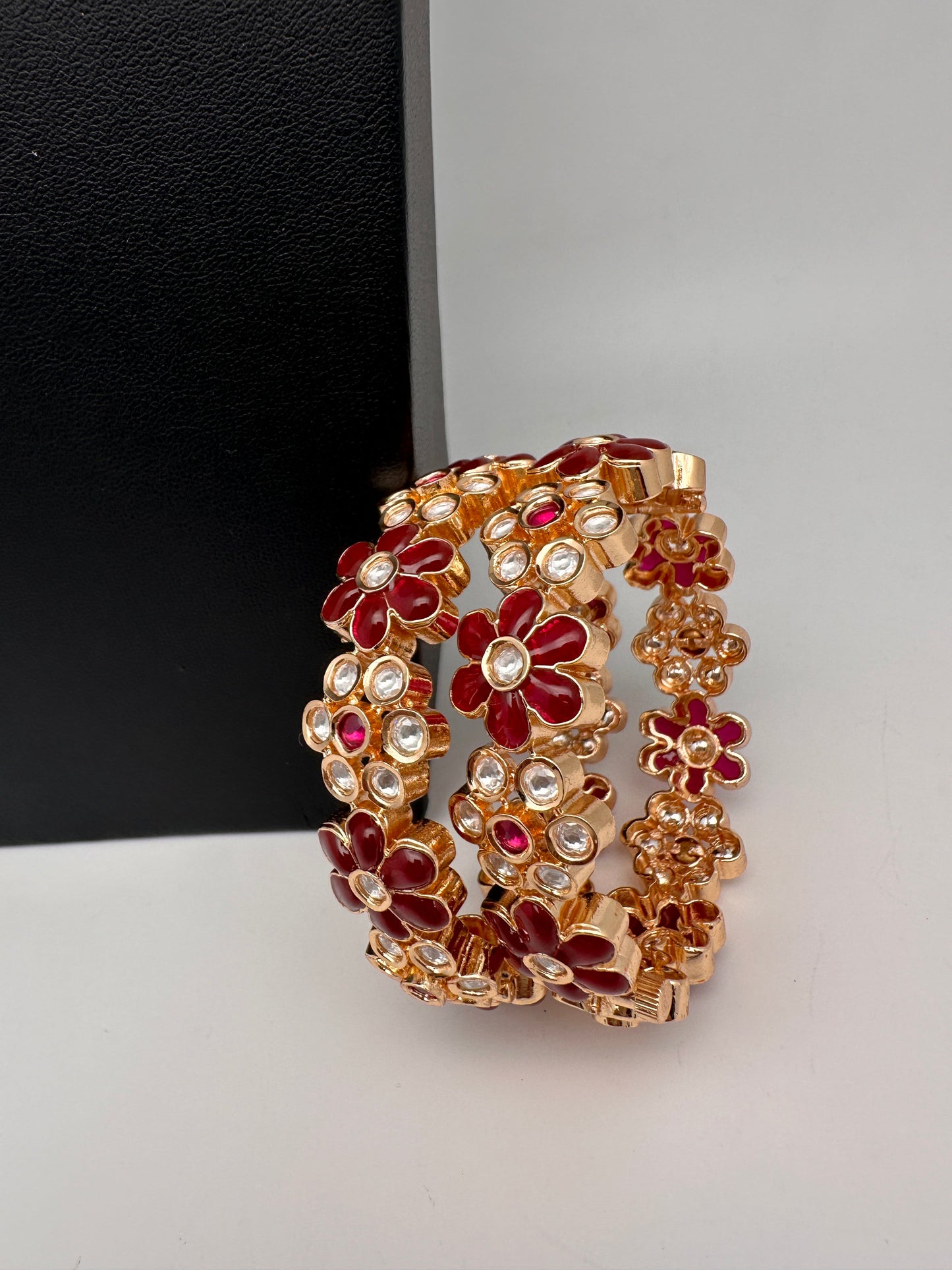 Kundan Red Openable Kada Bangles
