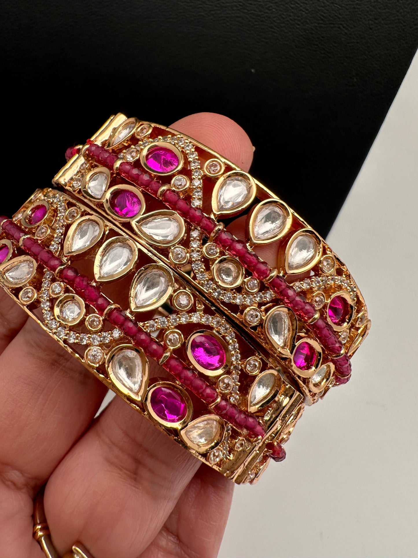 Kundan Pink Openable Kada Bangles