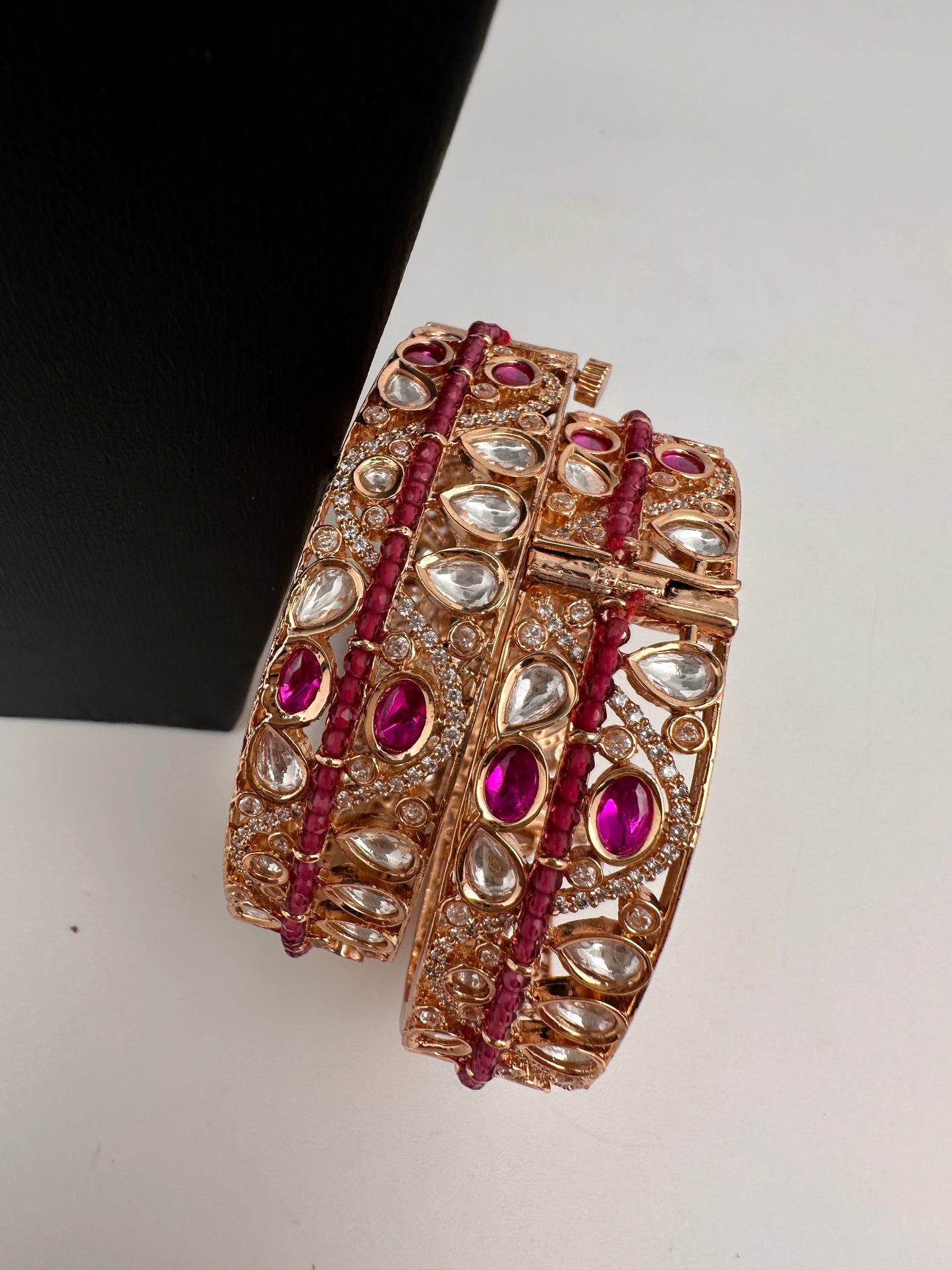Kundan Pink Openable Kada Bangles
