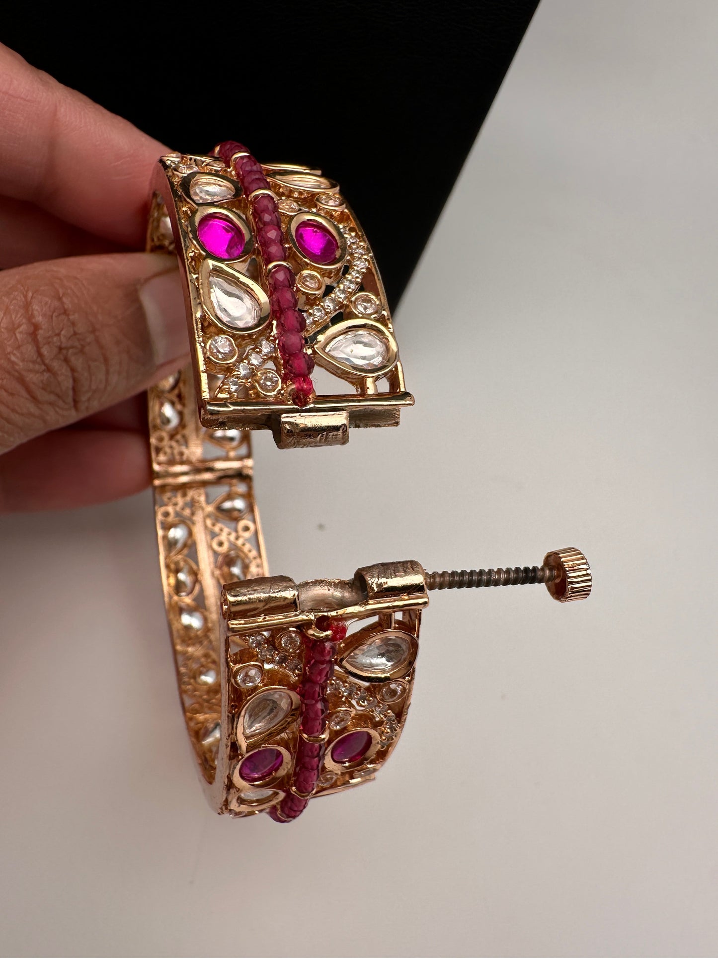 Kundan Pink Openable Kada Bangles