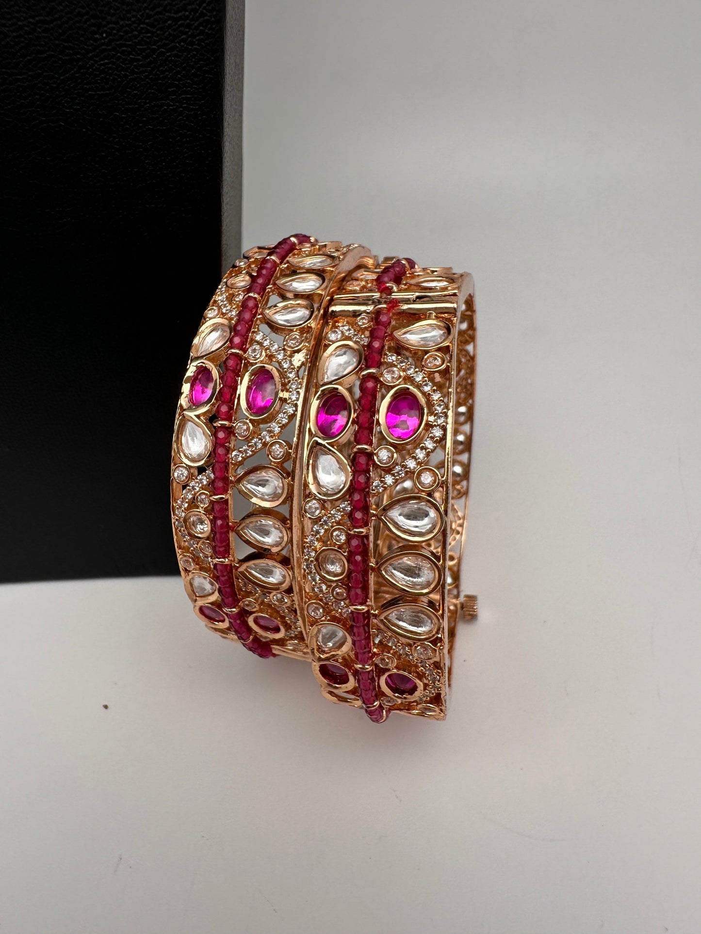 Kundan Pink Openable Kada Bangles