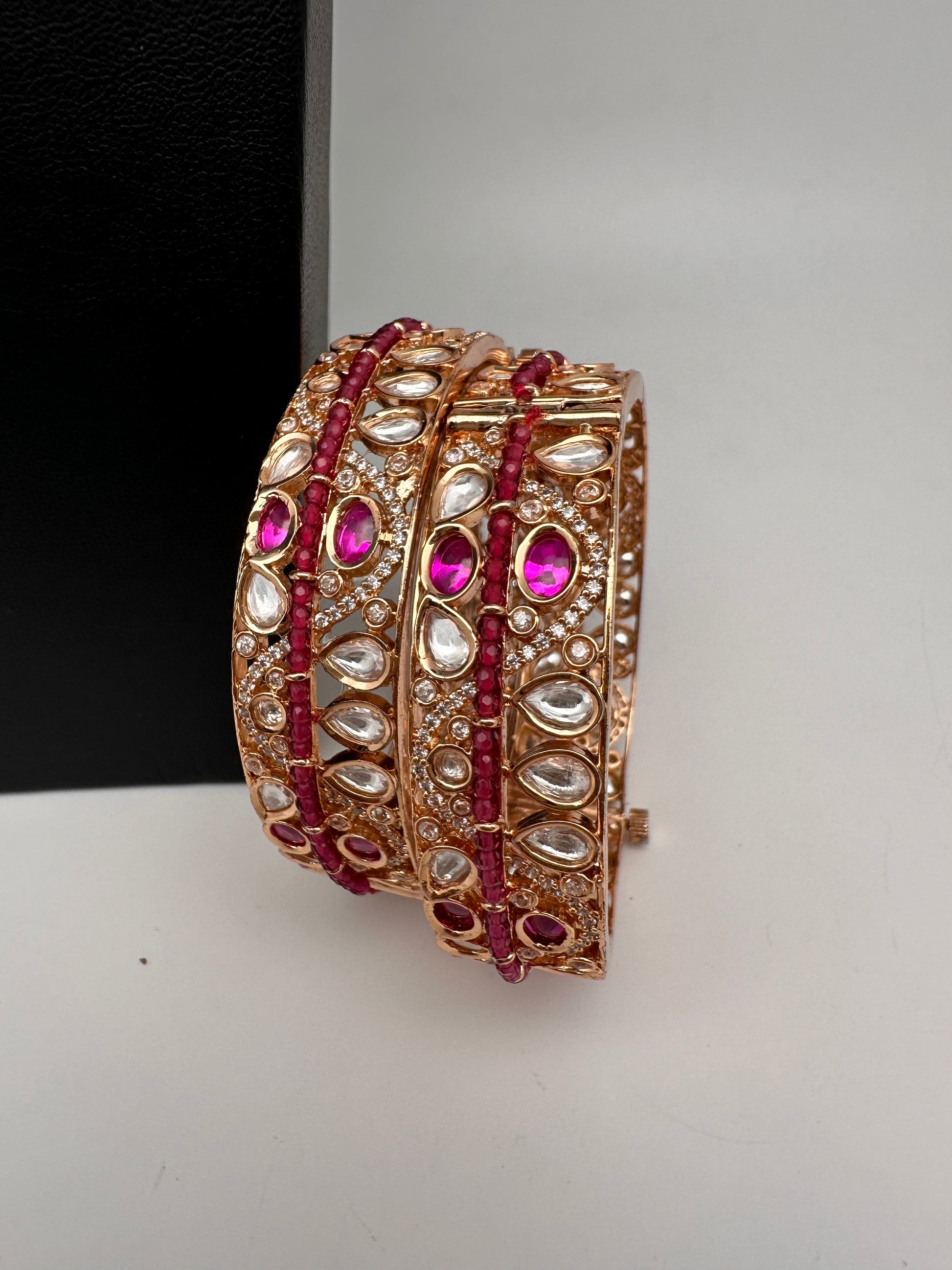 Kundan Pink Openable Kada Bangles