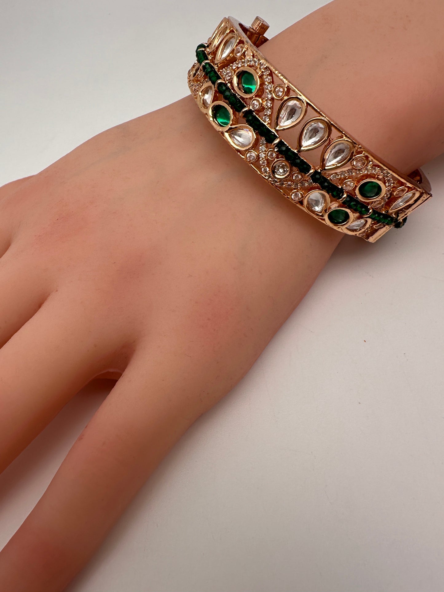 Kundan Green Openable Kada Bangles
