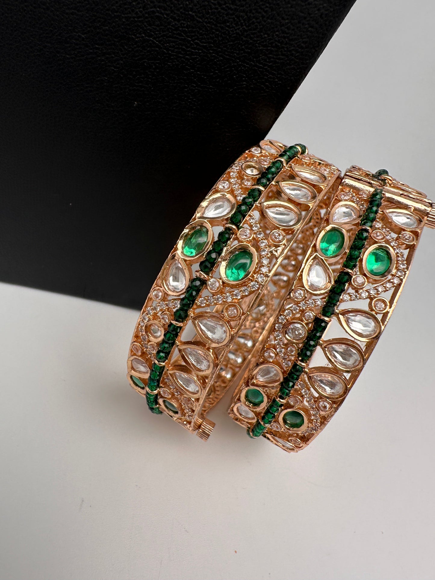 Kundan Green Openable Kada Bangles