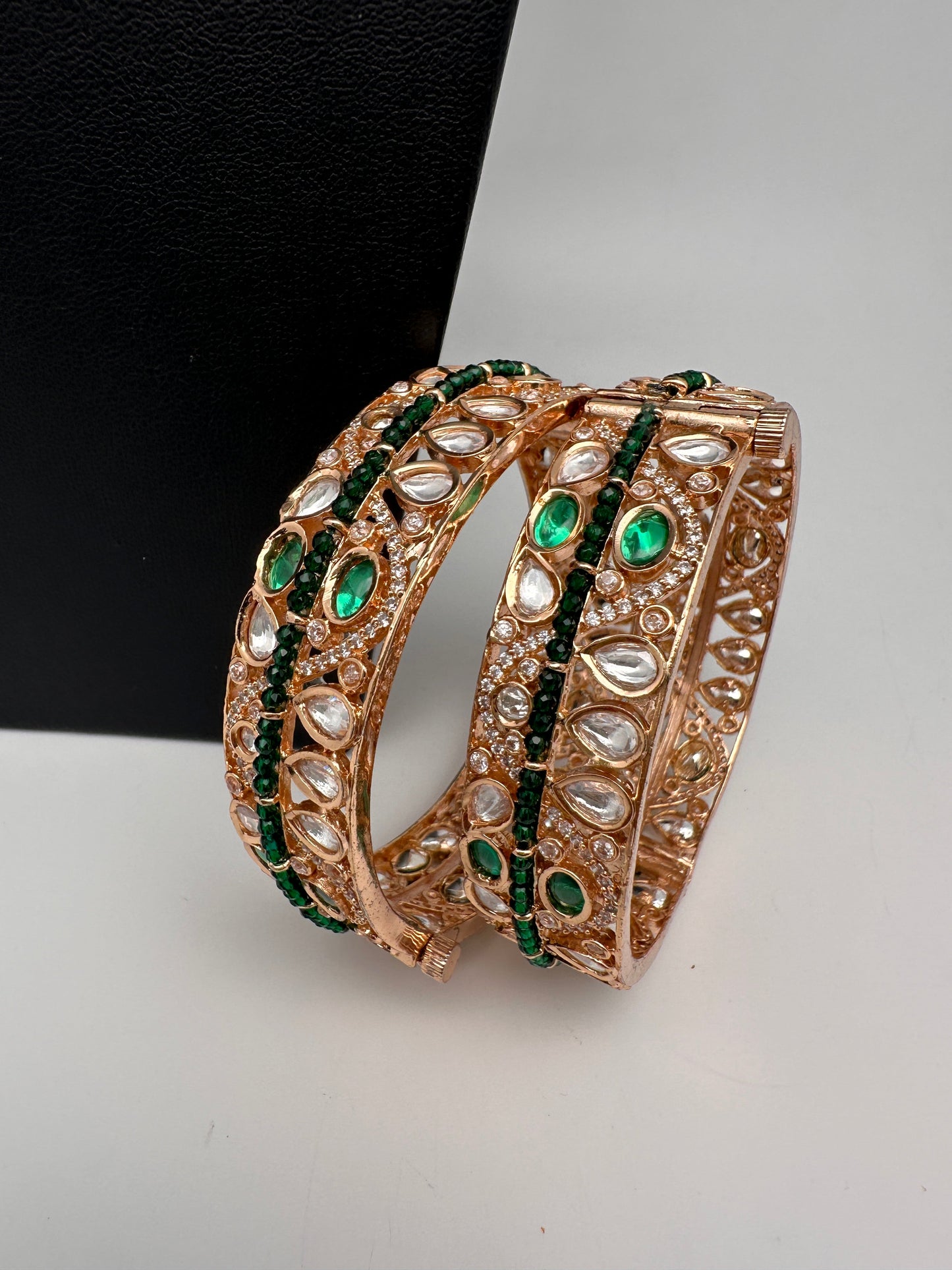 Kundan Green Openable Kada Bangles
