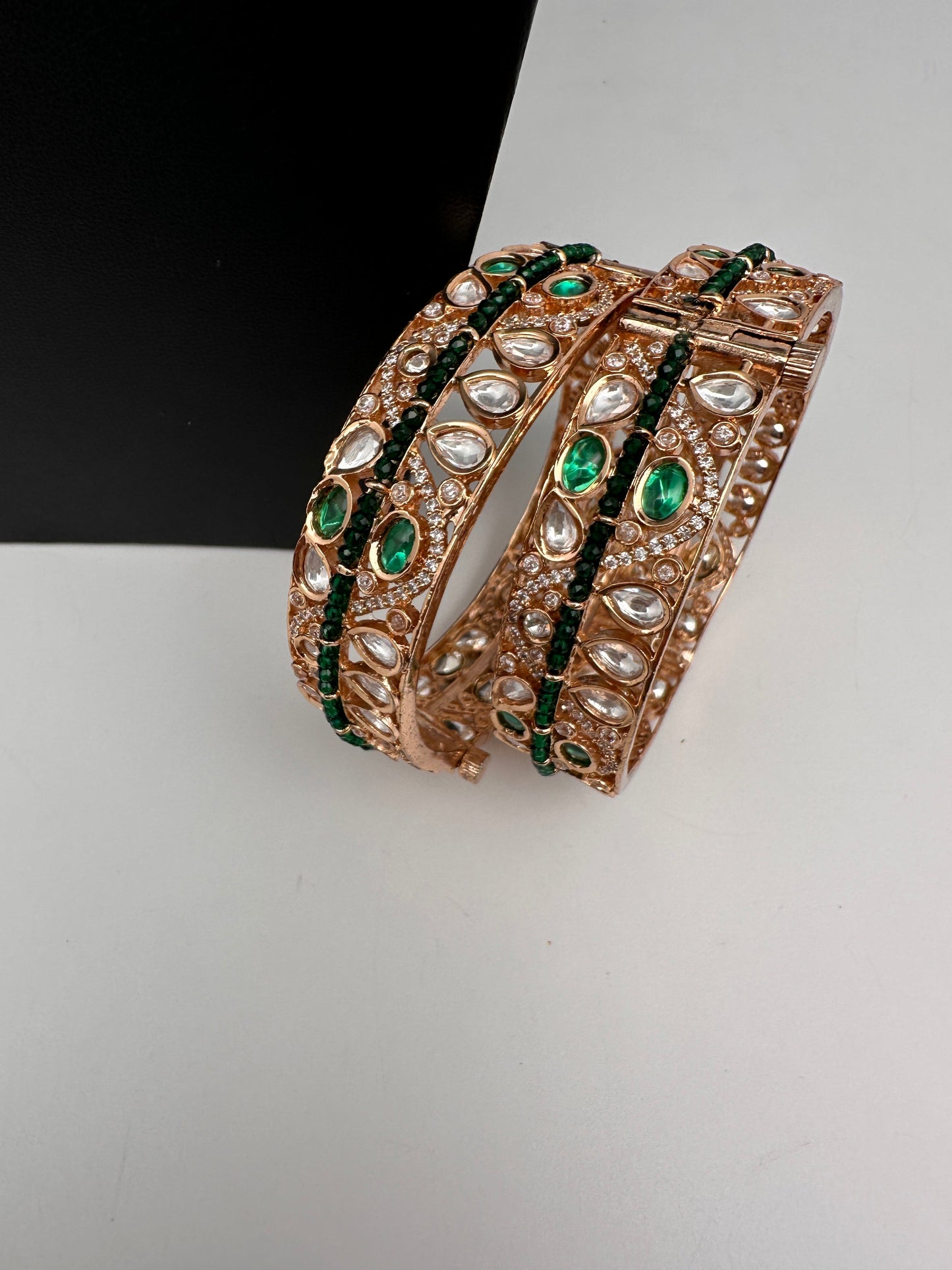 Kundan Green Openable Kada Bangles