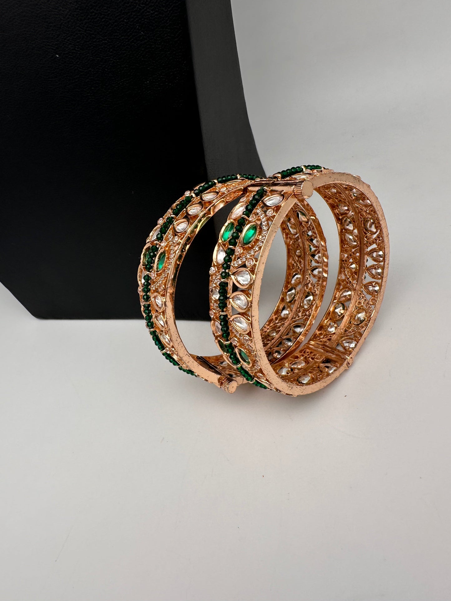 Kundan Green Openable Kada Bangles