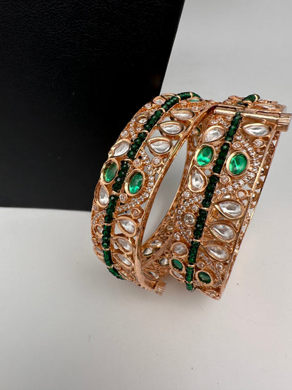 Kundan Green Openable Kada Bangles
