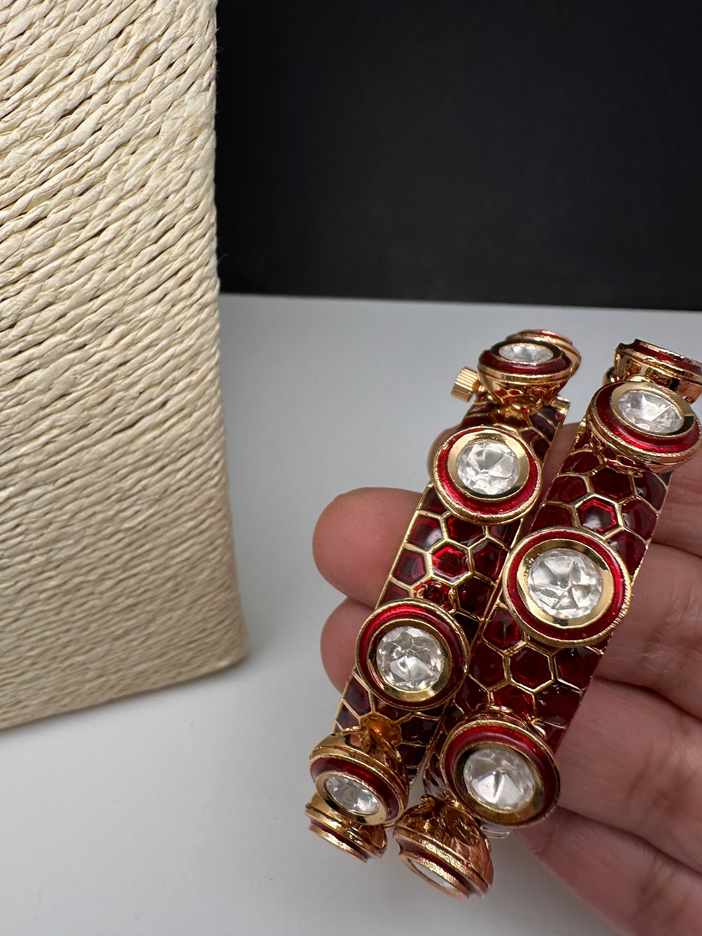 Kundan Red Openable Kada Bangles