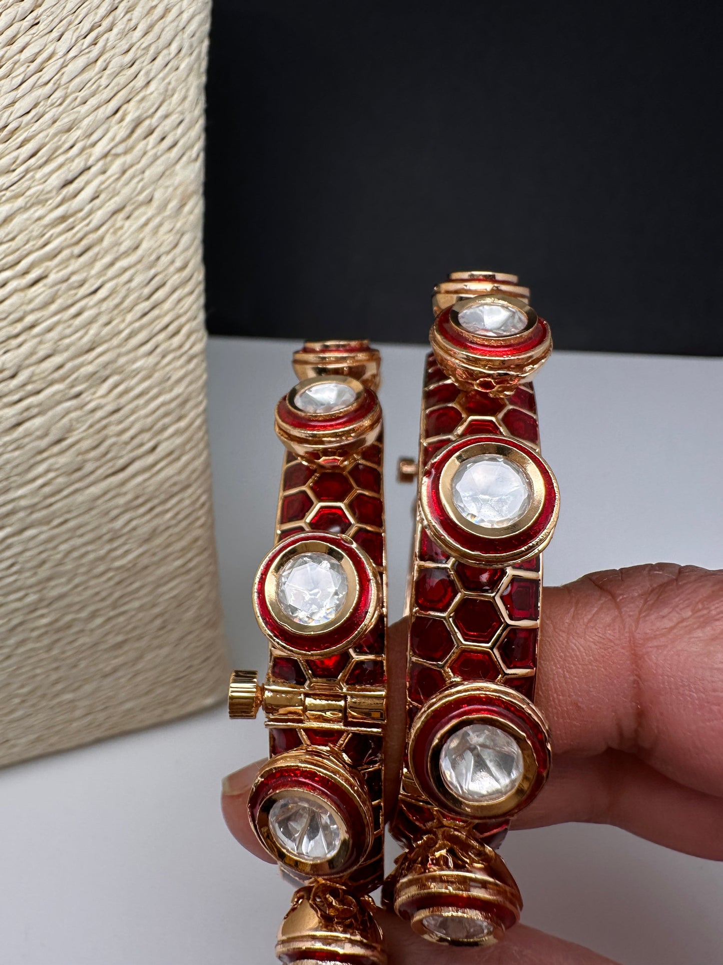 Kundan Red Openable Kada Bangles