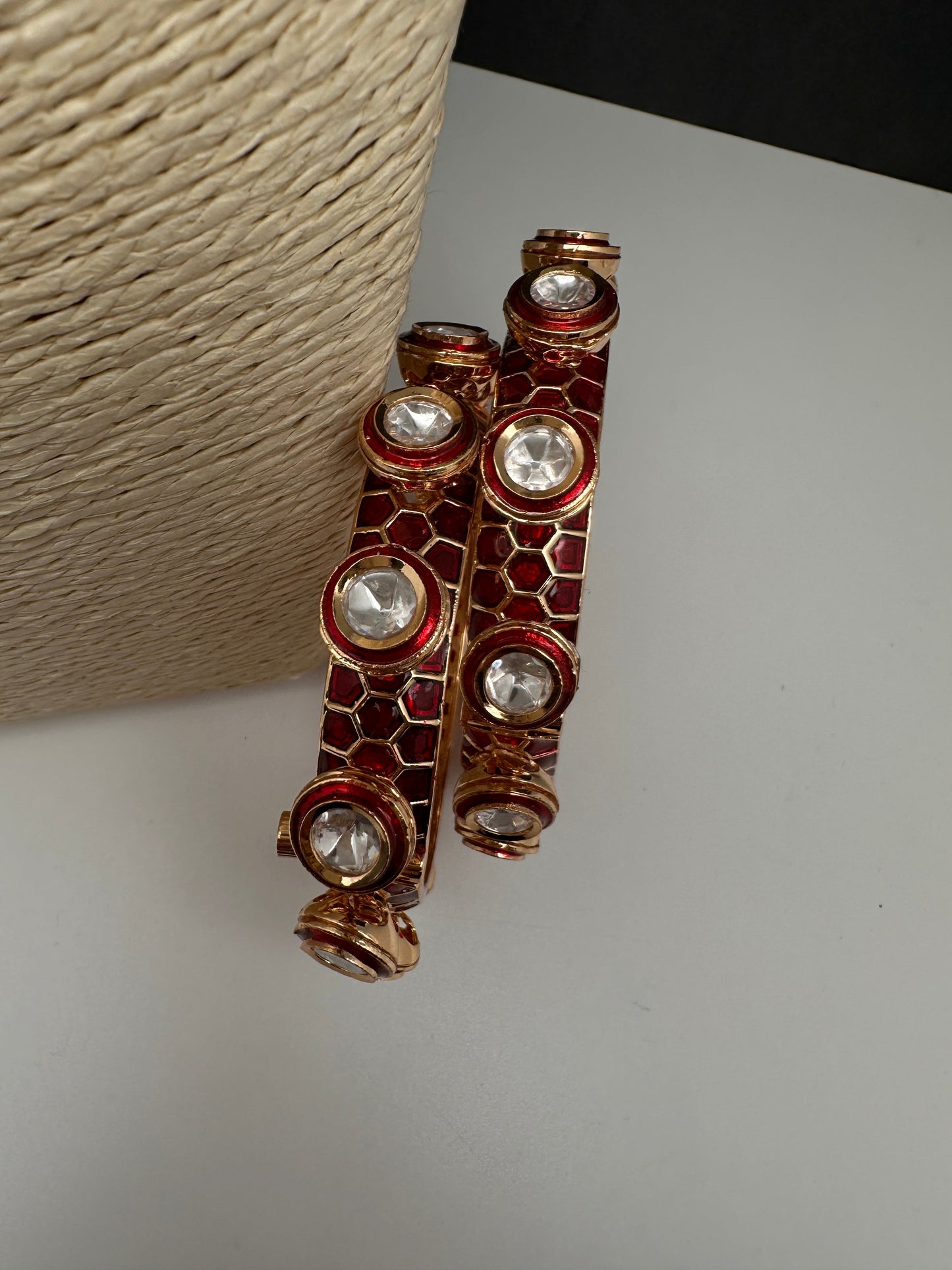 Kundan Red Openable Kada Bangles