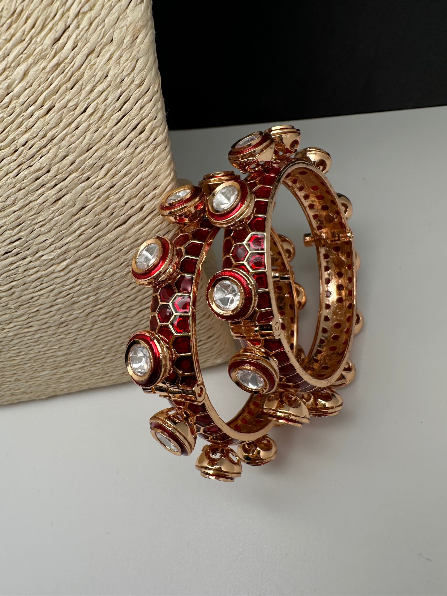 Kundan Red Openable Kada Bangles