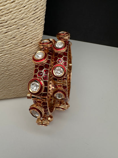 Kundan Red Openable Kada Bangles