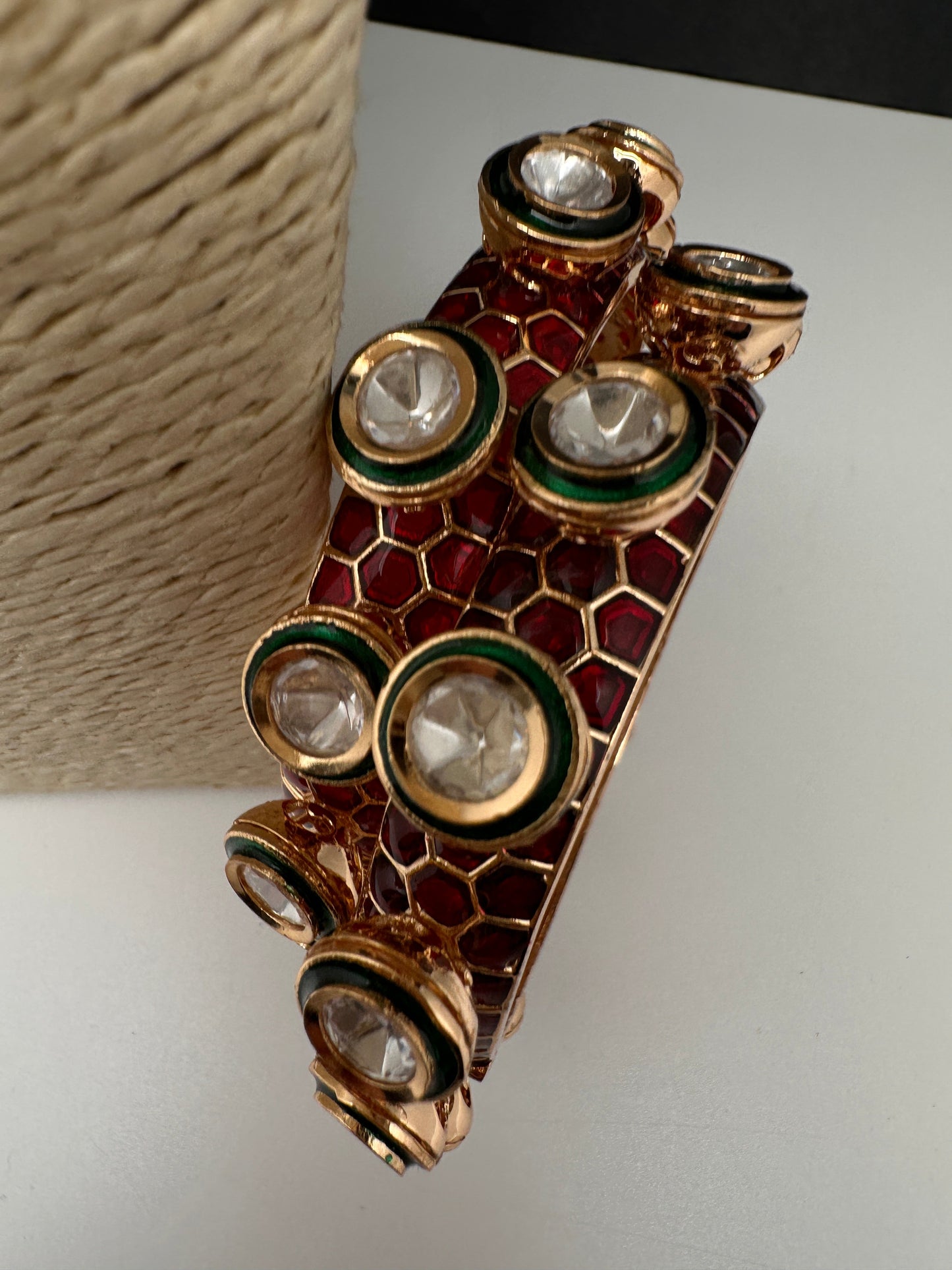 Kundan Red Green Openable Kada Bangles