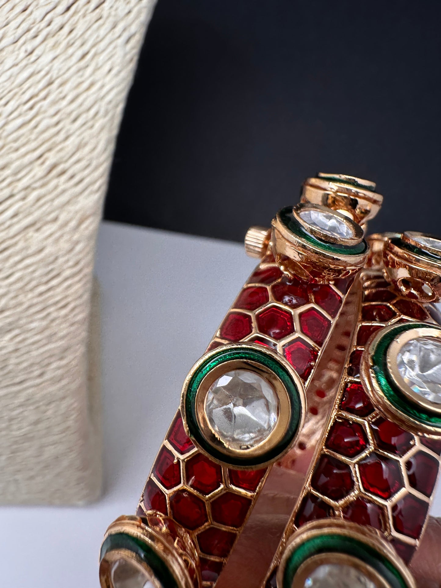 Kundan Red Green Openable Kada Bangles