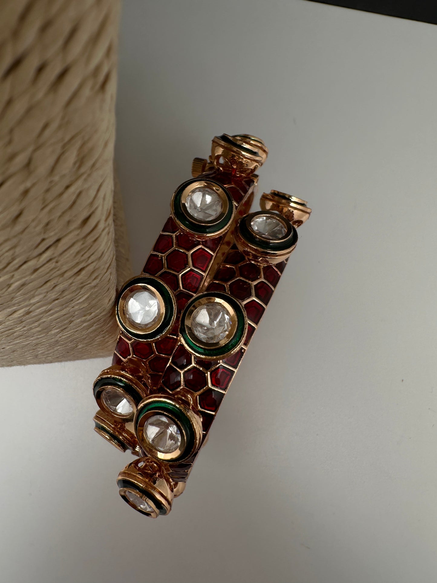 Kundan Red Green Openable Kada Bangles