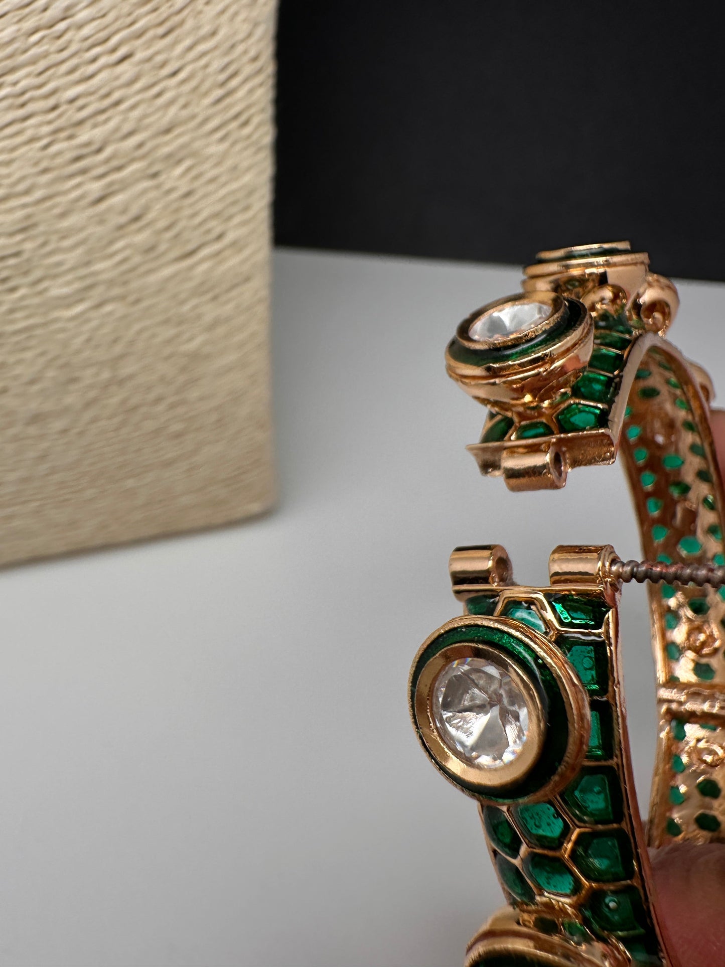 Kundan Green Openable Kada Bangles