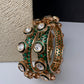 Kundan Green Openable Kada Bangles