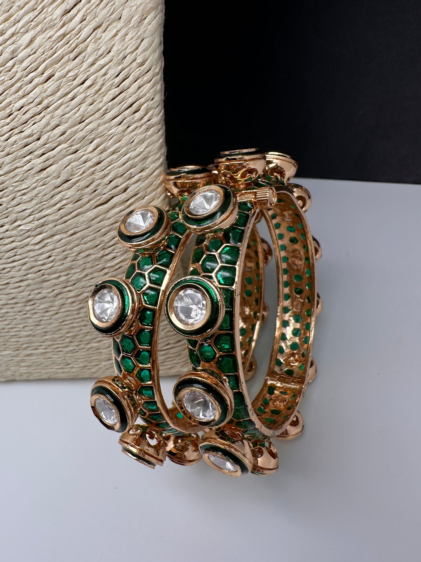 Kundan Green Openable Kada Bangles