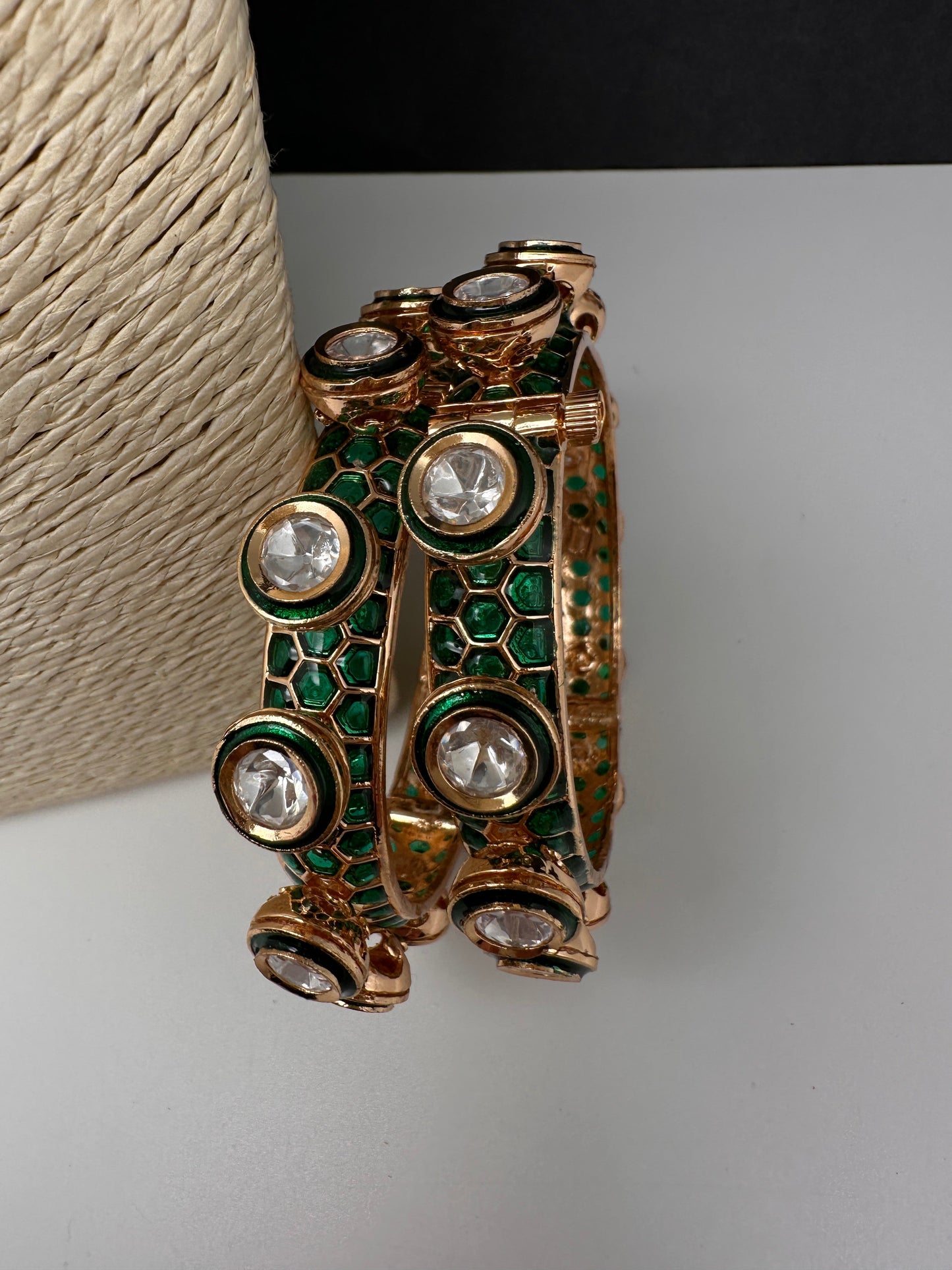 Kundan Green Openable Kada Bangles