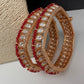 Kundan Red Beads Openable  Square Kada Bangles