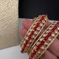 Kundan Red Beads Openable  Square Kada Bangles