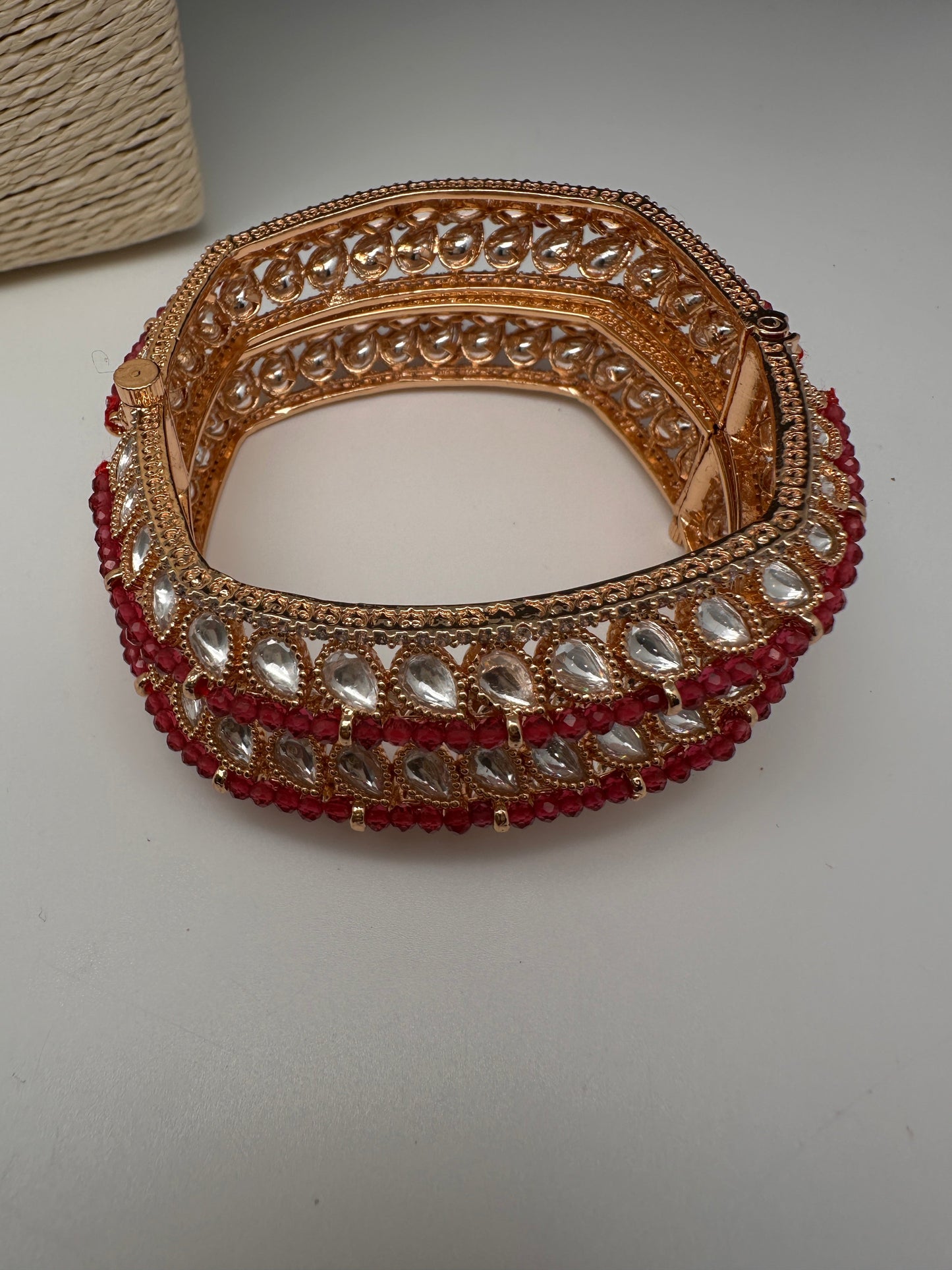 Kundan Red Beads Openable  Square Kada Bangles