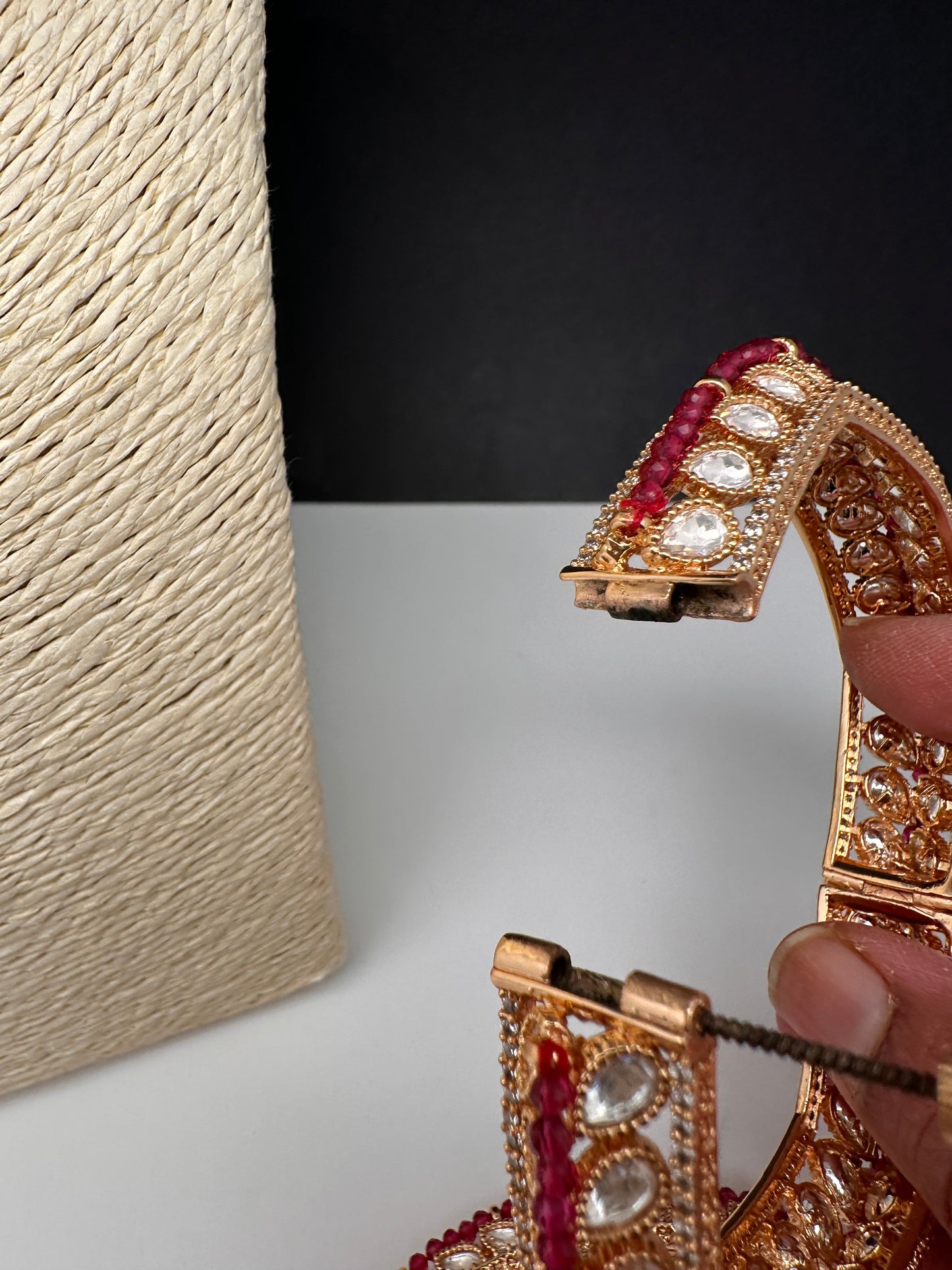 Kundan Red Beads Openable  Square Kada Bangles