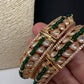 Kundan Green Beads Openable  Square Kada Bangles