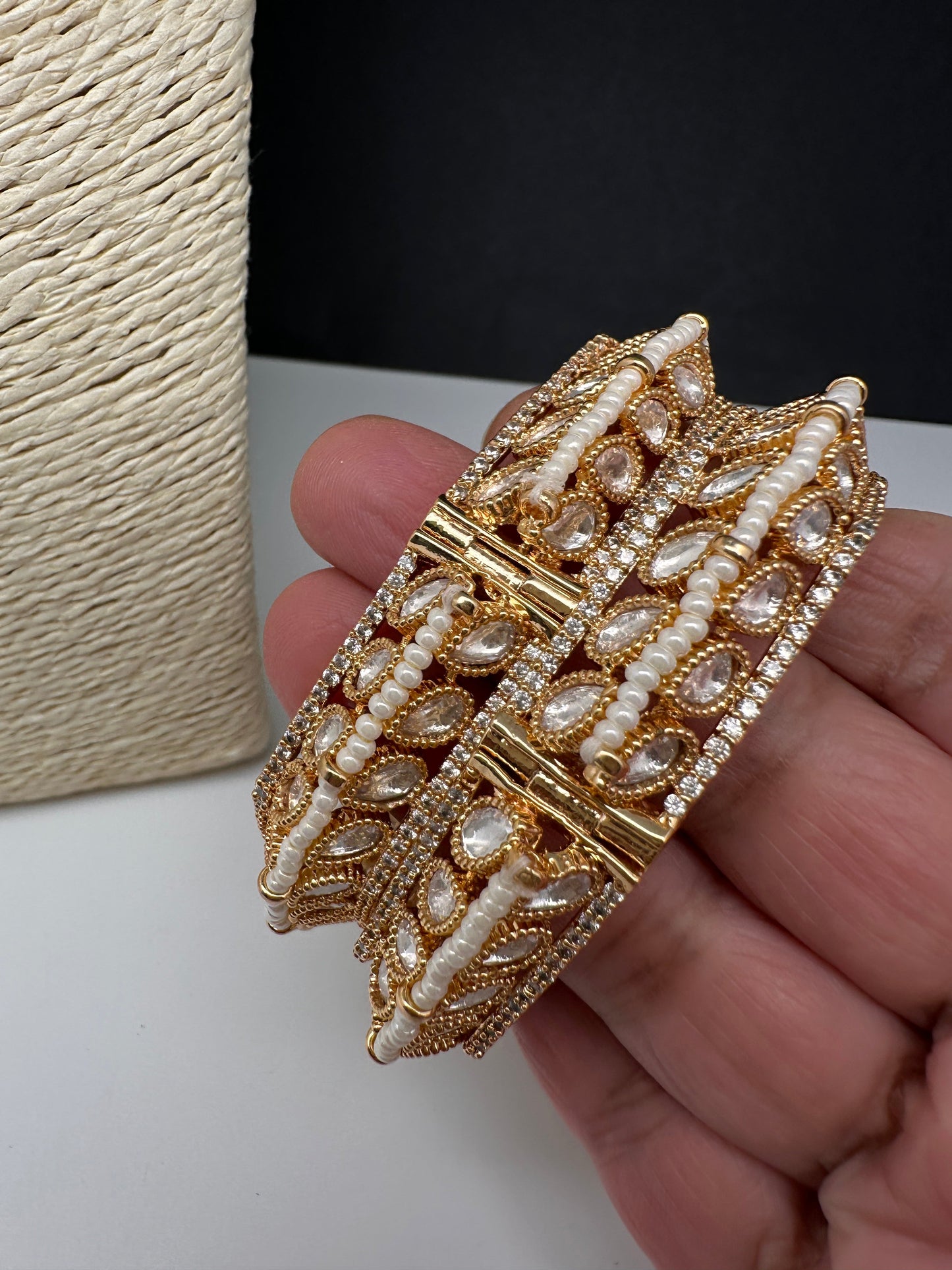 Kundan Pearls Openable  Square Kada Bangles