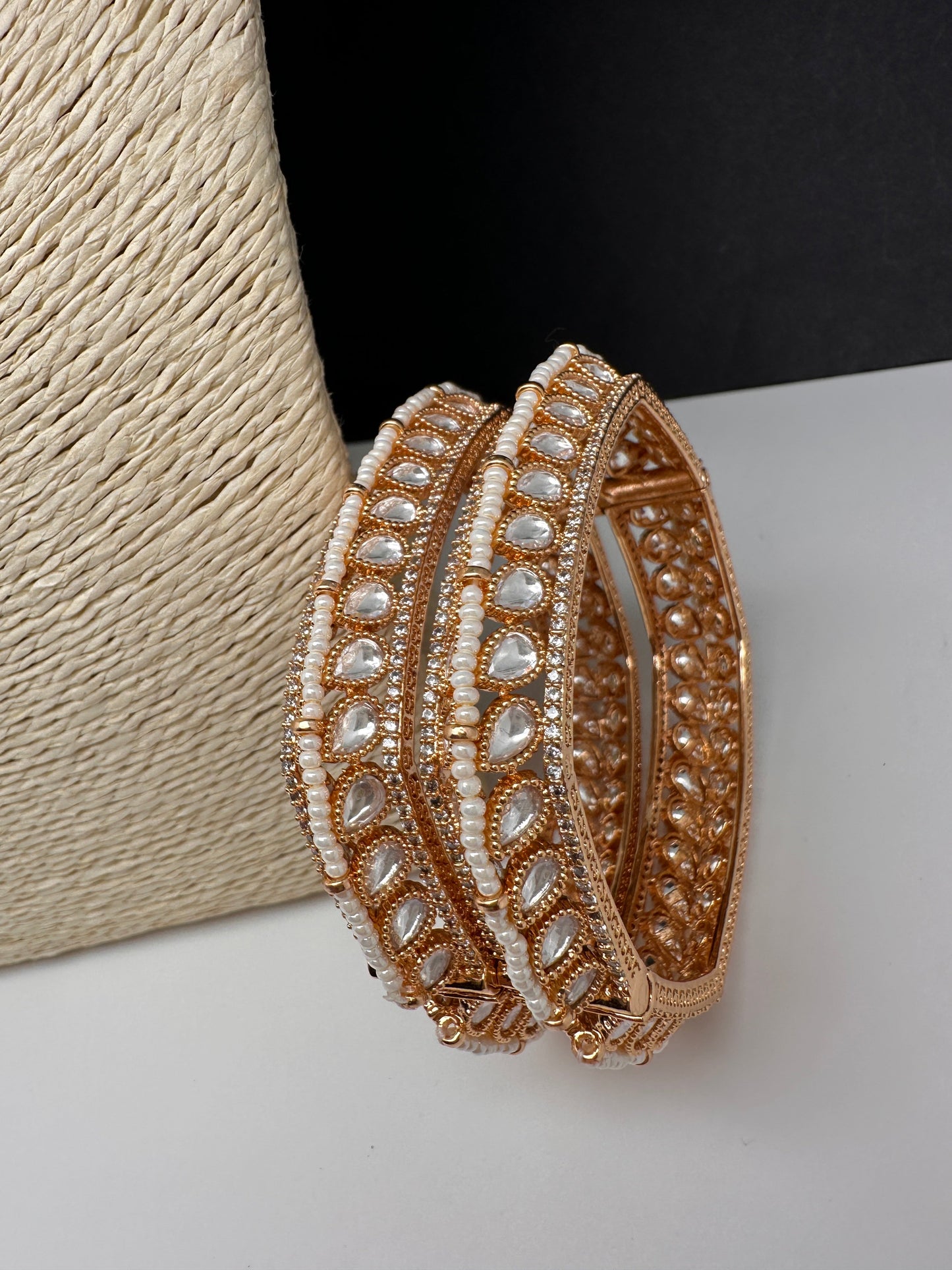 Kundan Pearls Openable  Square Kada Bangles
