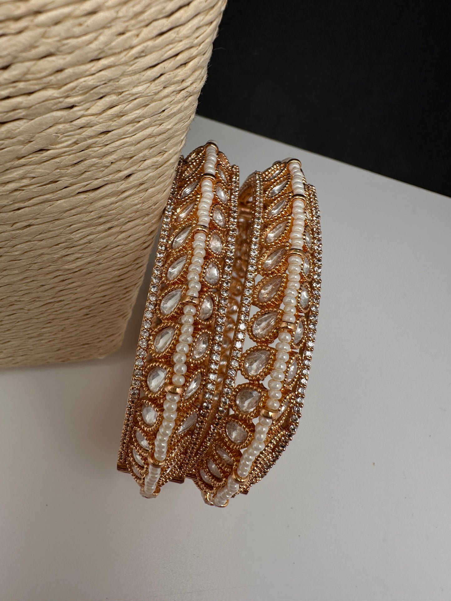 Kundan Pearls Openable  Square Kada Bangles