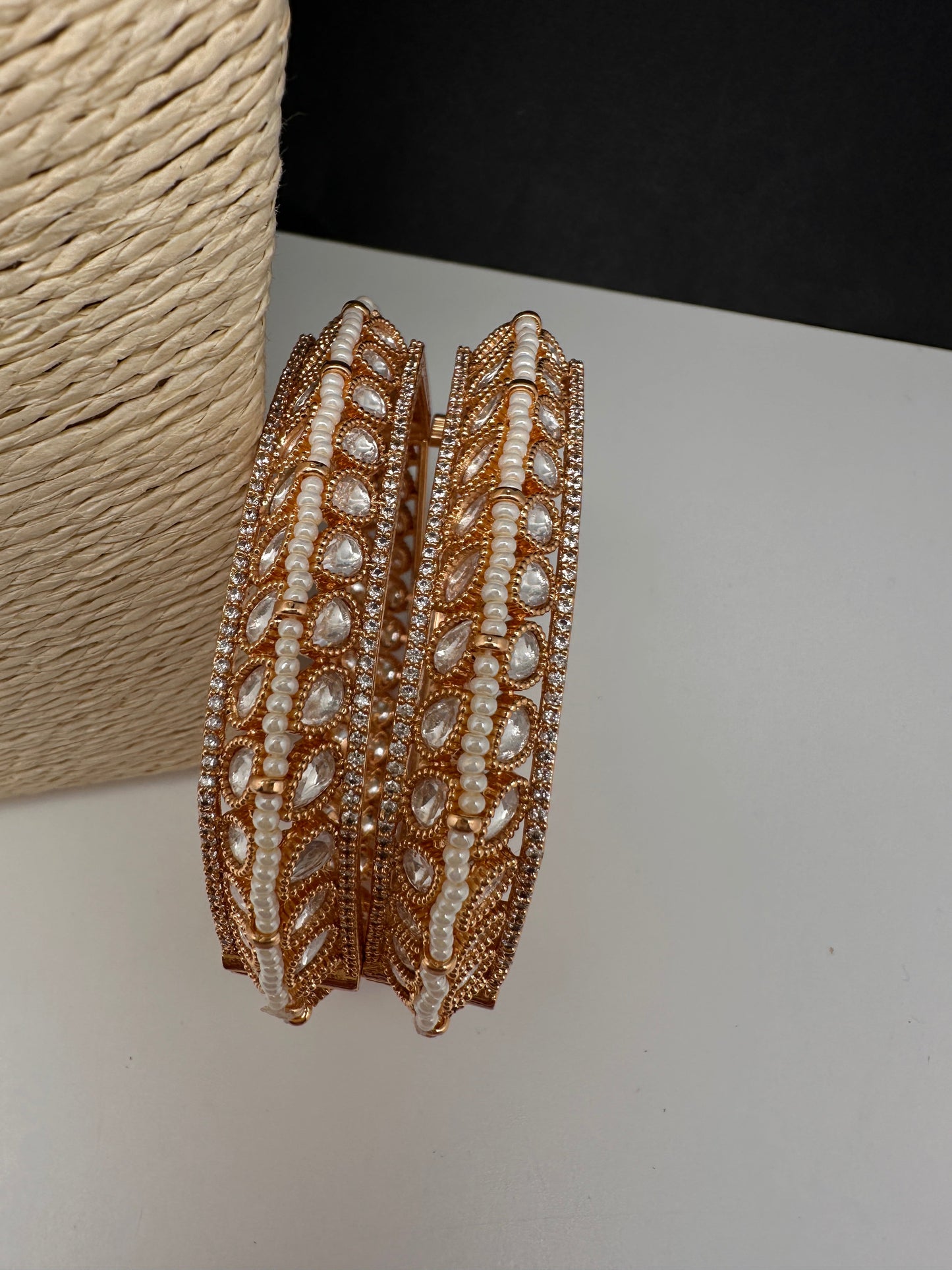 Kundan Pearls Openable  Square Kada Bangles