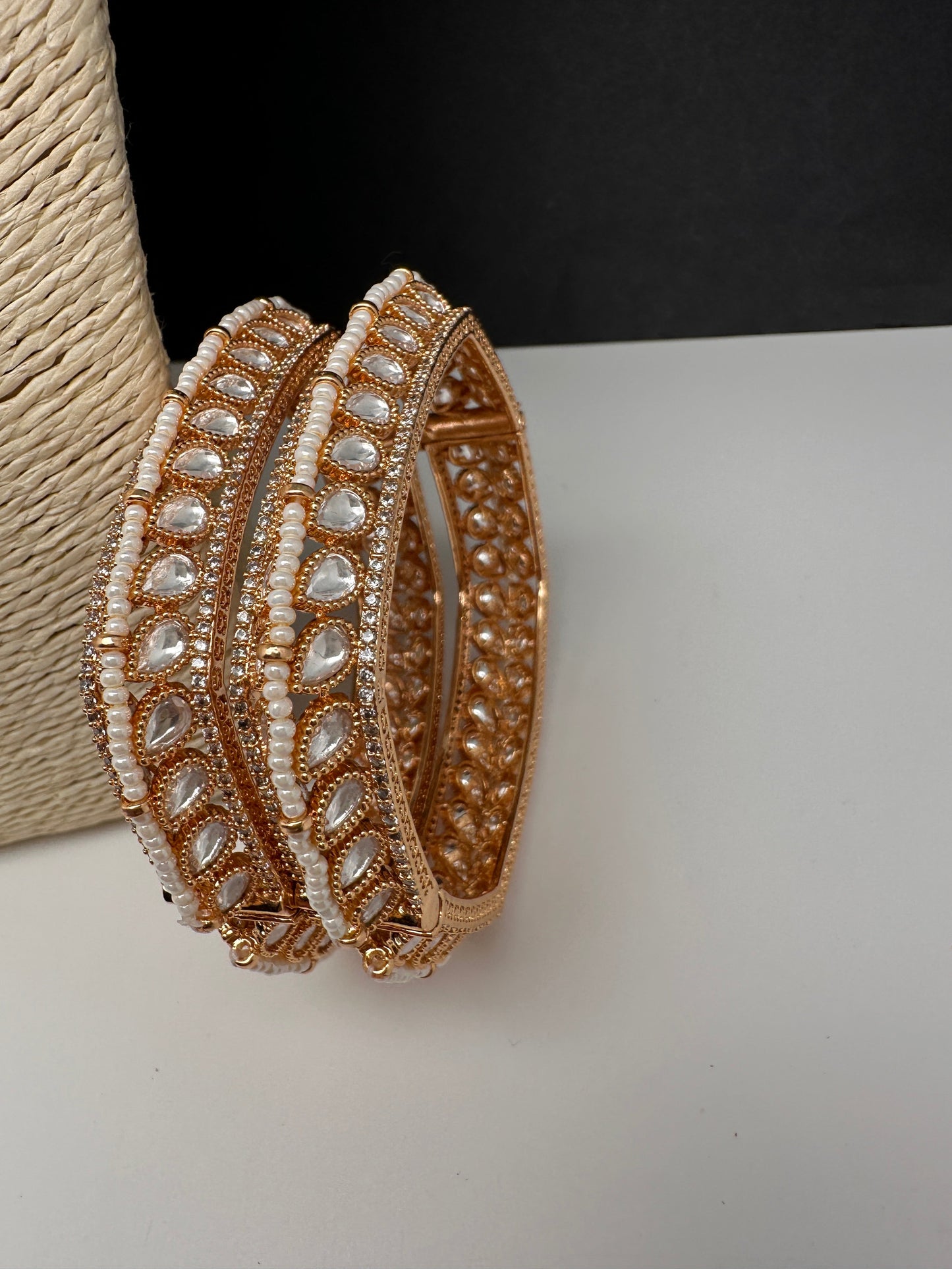 Kundan Pearls Openable  Square Kada Bangles