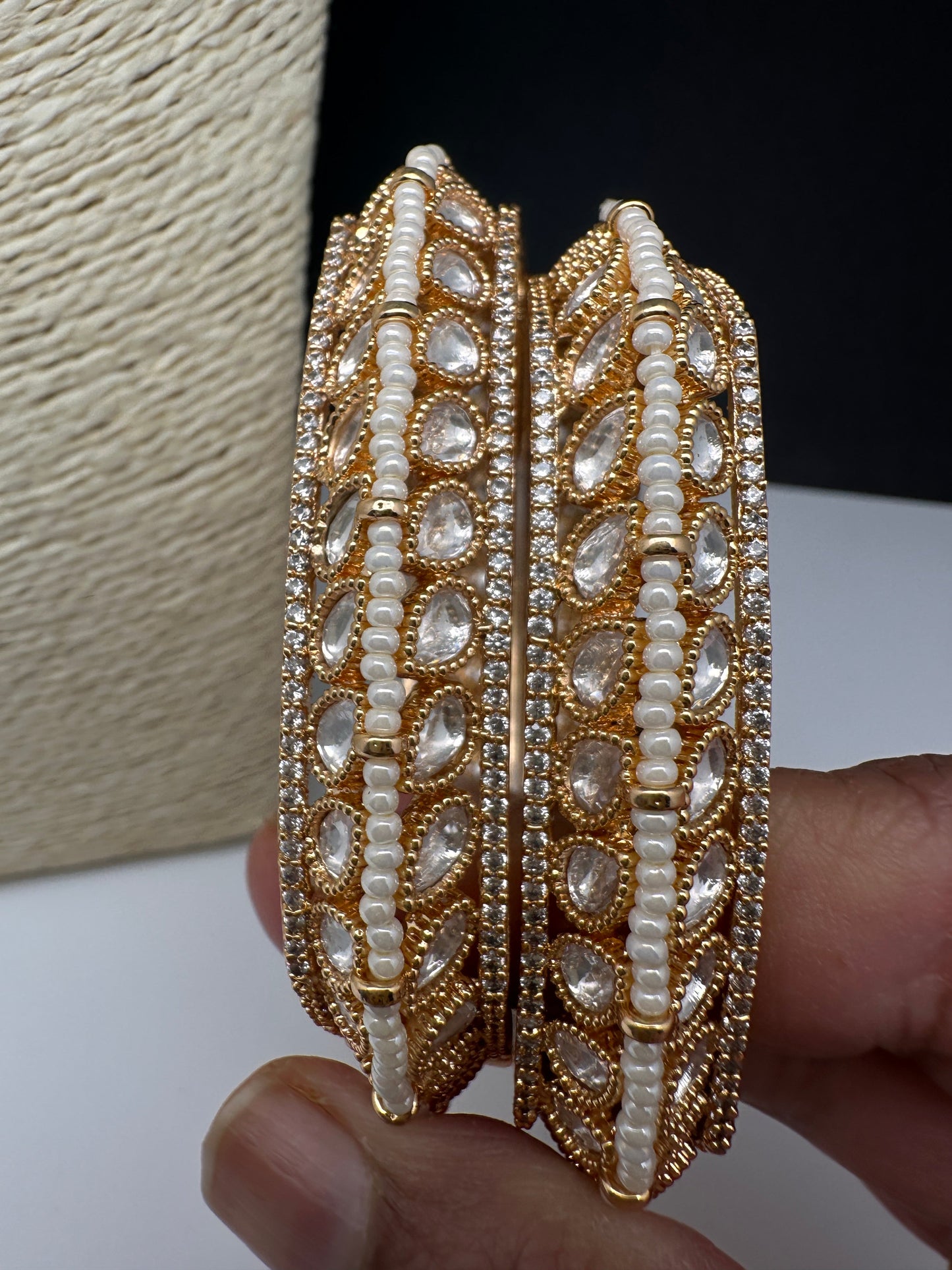 Kundan Pearls Openable  Square Kada Bangles